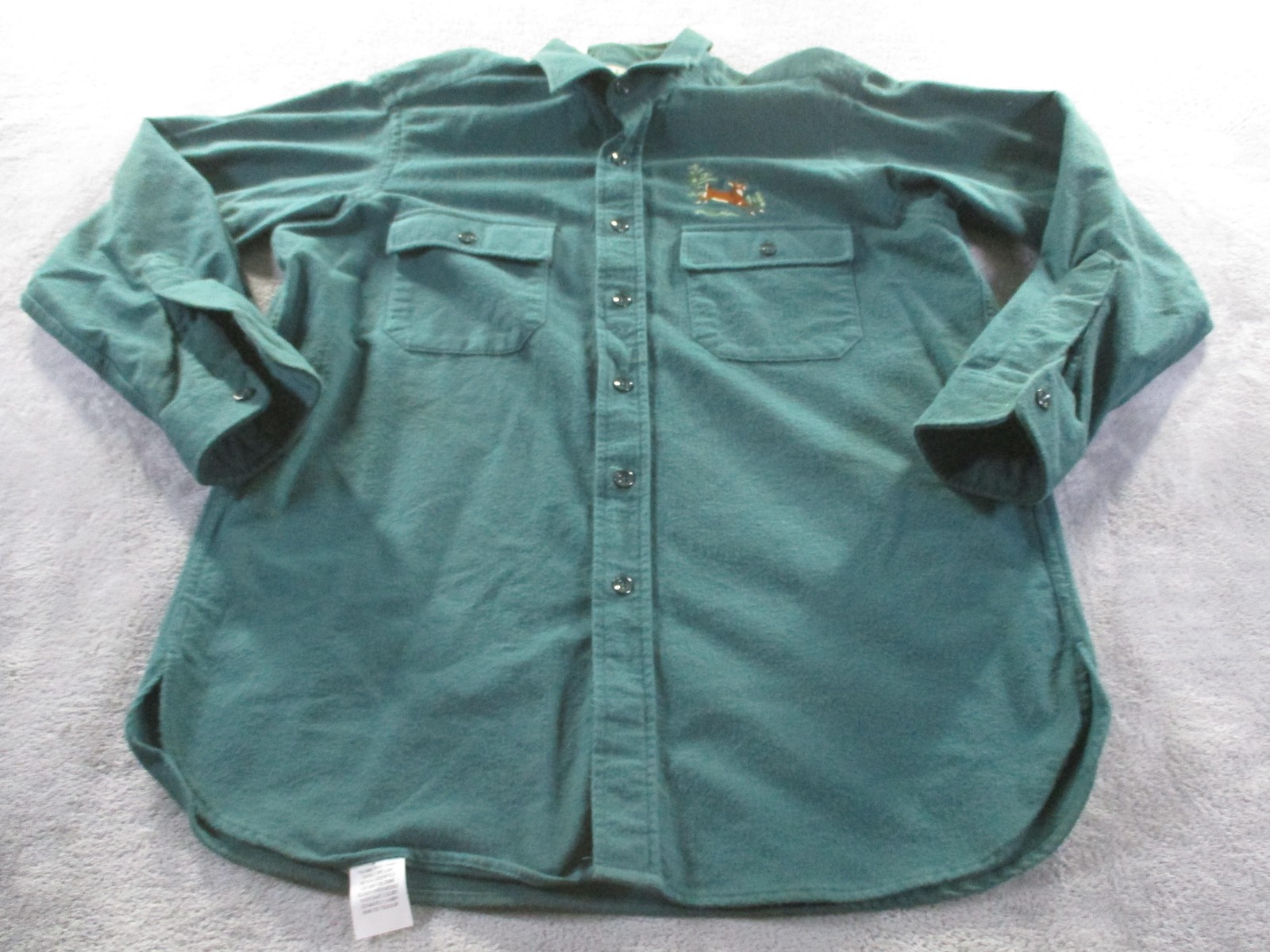 Vintage L.L.Bean Shirt Womens 16 Green Chamois Deer Embroidered USA 80s