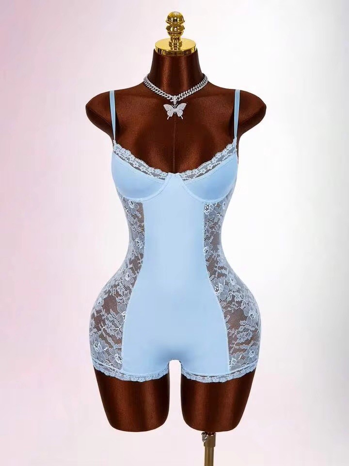 Satin Glossy Shaper Romper TEDDY Bodysuit Girdle Bra Long Leg Unitard L NEW