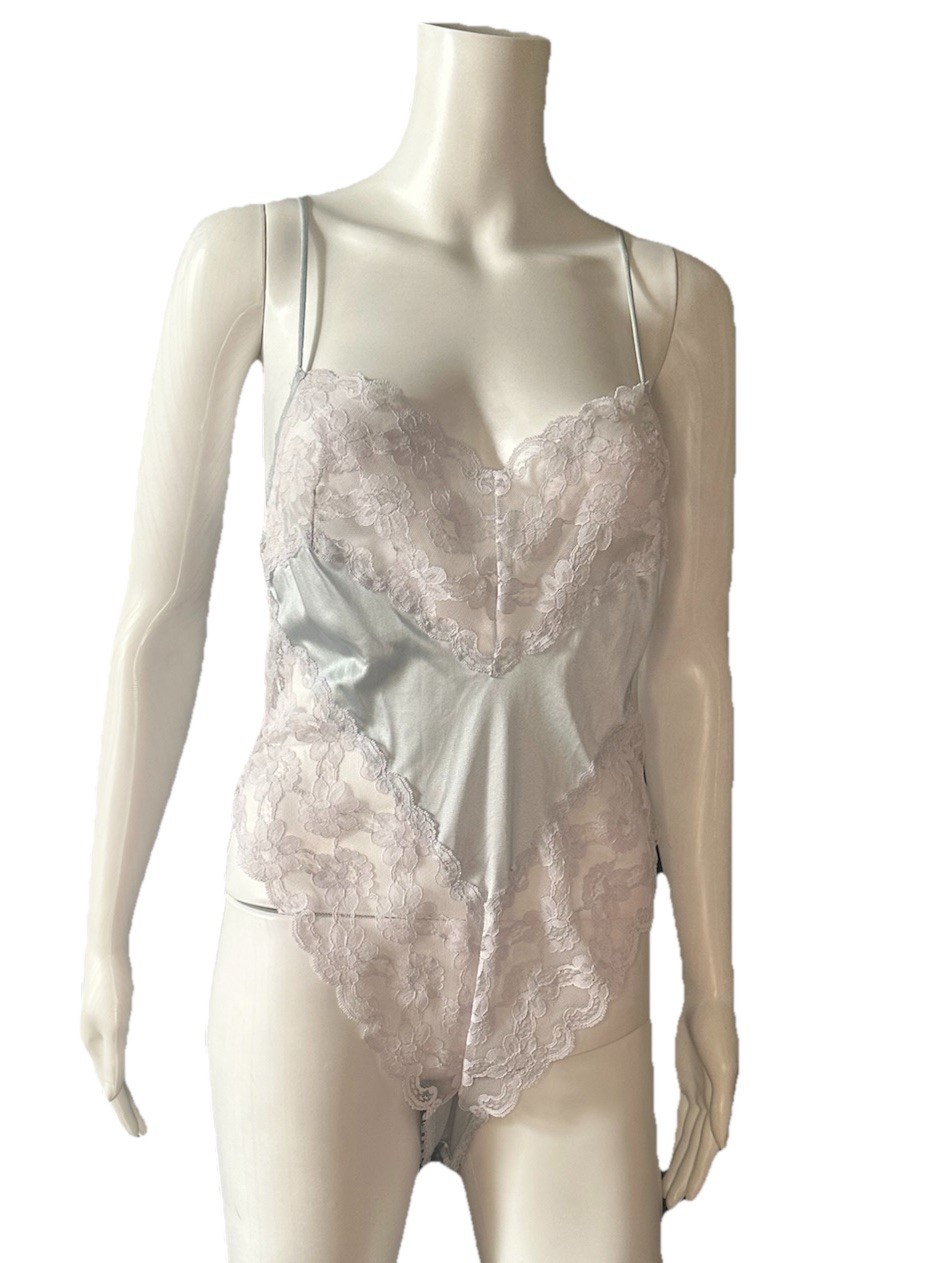 Kayser Vintage Blue Satin And Lace Teddy Sz 36 Armpit To Armpit 15” Length 29”