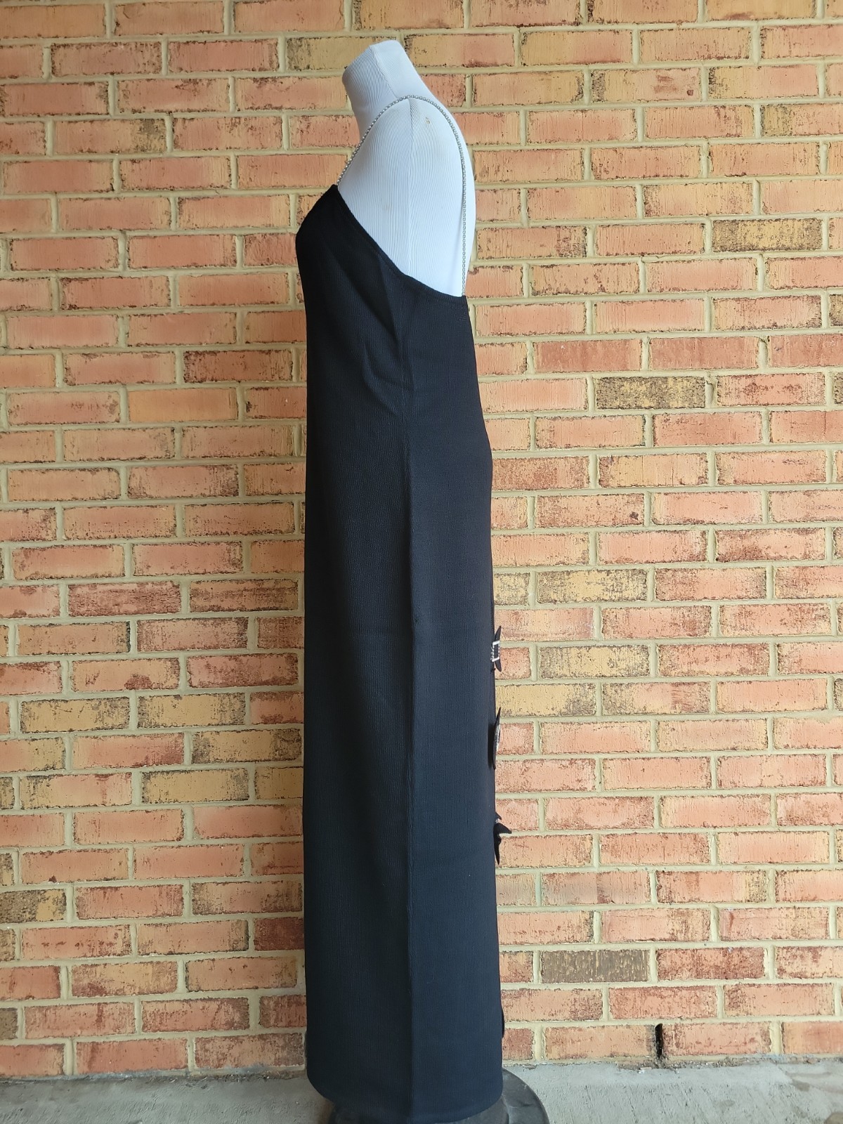 VTG Dana Hogan by Robyn Michelle Long Rhinestone Strap Black Santana Knit Dress
