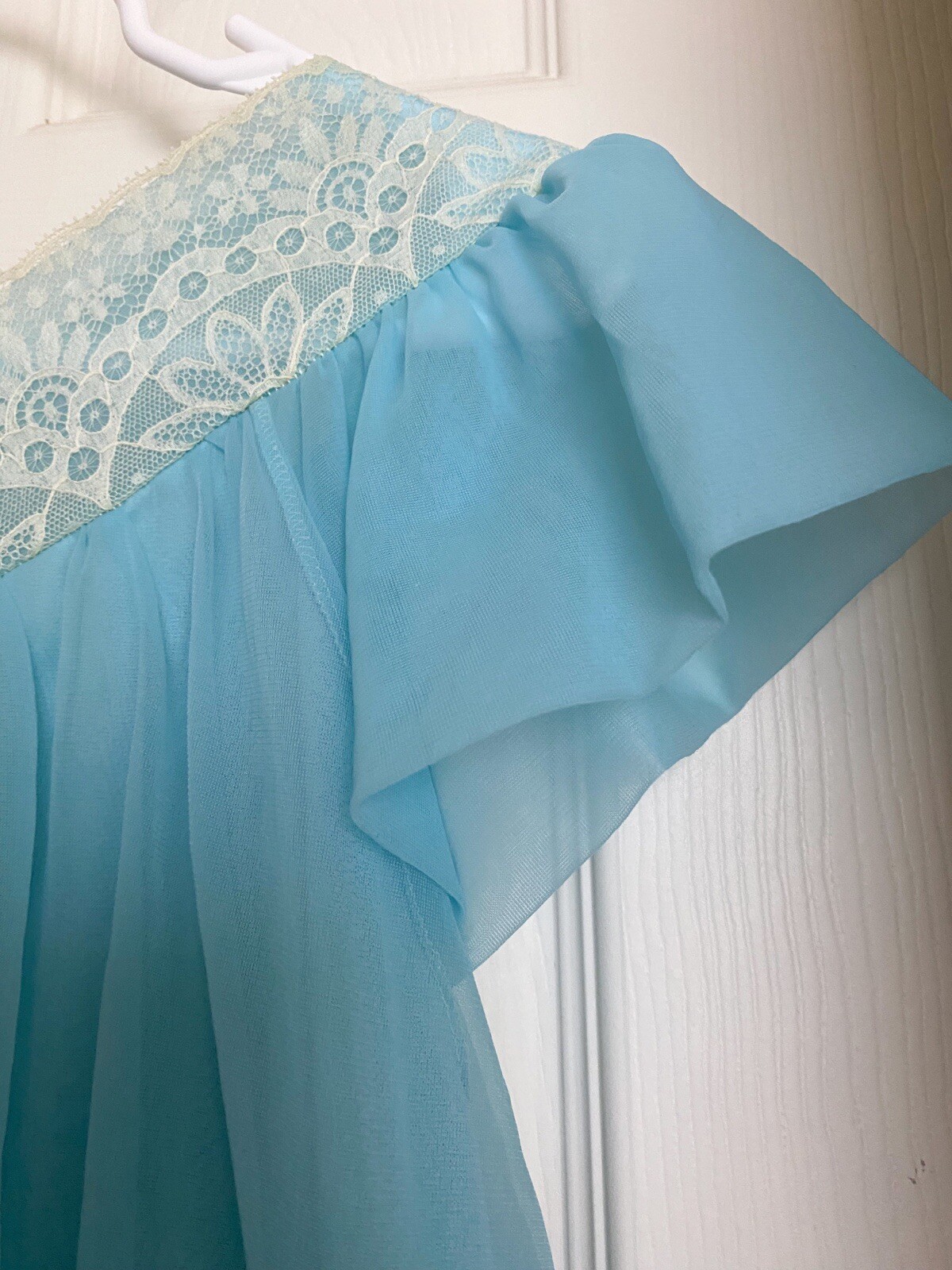 Vintage Lisette Al Sterling RARE Gown Peignoir Set Sky Blue Nylon Coquette Small
