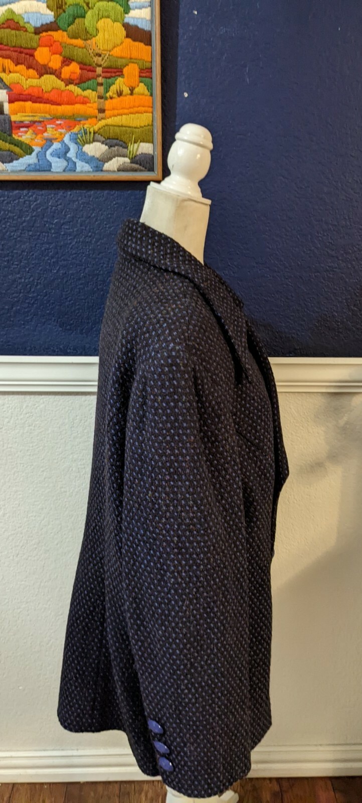 VTG Lily & Taylor New York Paris Blue Tweed Coat Double Button Sz PLUS 20 XXXL