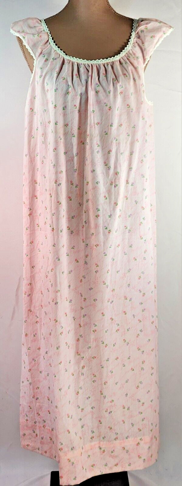 Vintage Nightgown PINK Floral MEDIUM Long gown Cotton Blend NOS so PRETTY!