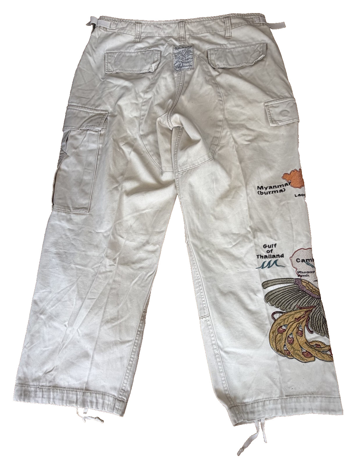 Vintage Y2K Da Nang „Surplus Indo-Chine” Embroidered Vietnam Map Cargo Pants