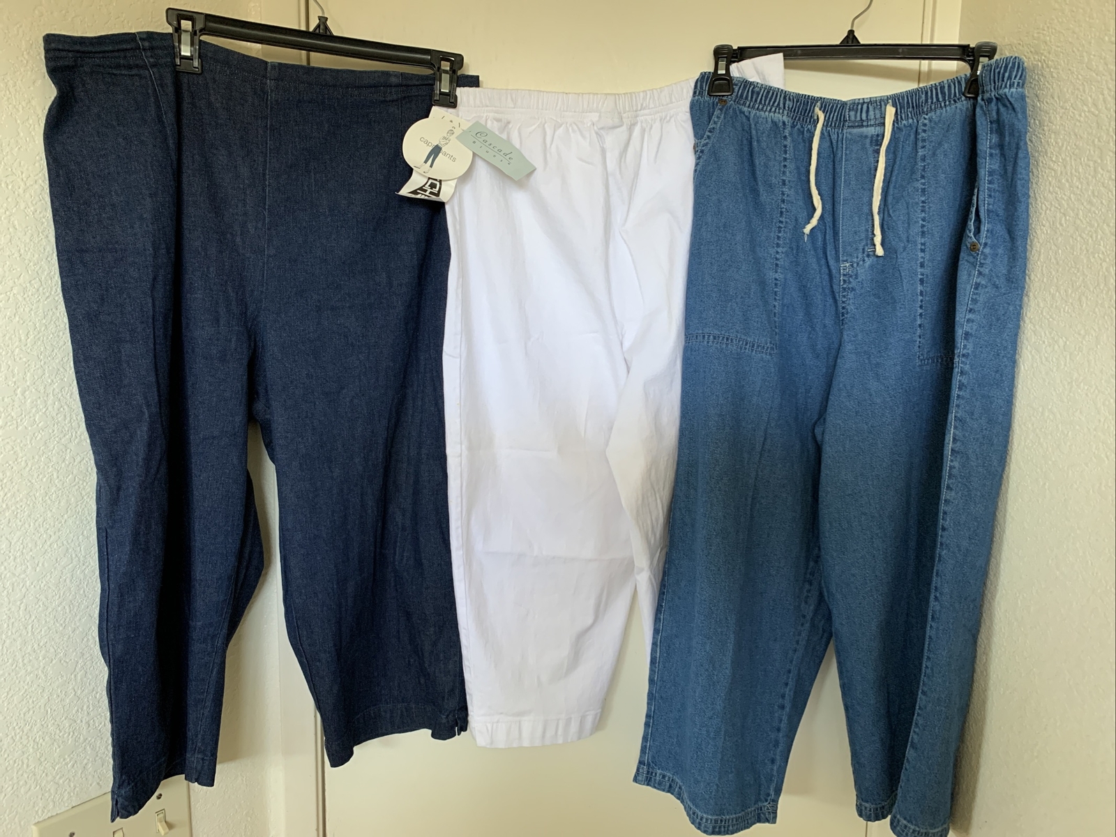 Cascade Blues 3 Pairs Elastic Waist Capri Pants VTG Denim Women’s Jeans Size L