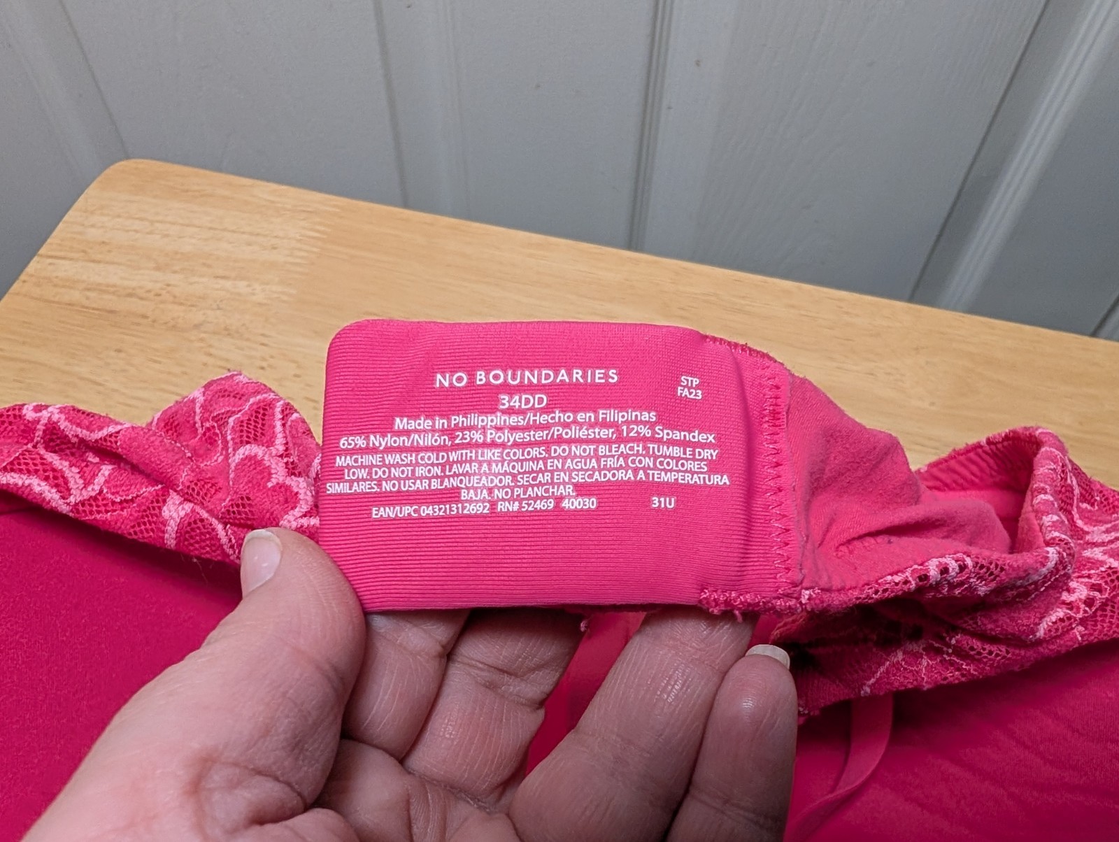 No Boundaries Padded Underwire Bra Women’s 38DD Pink Lace