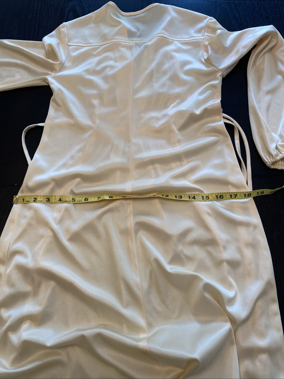 True Vintage 1970s Disco Career Dress Cream/Yellow Tie Belt Sz S?