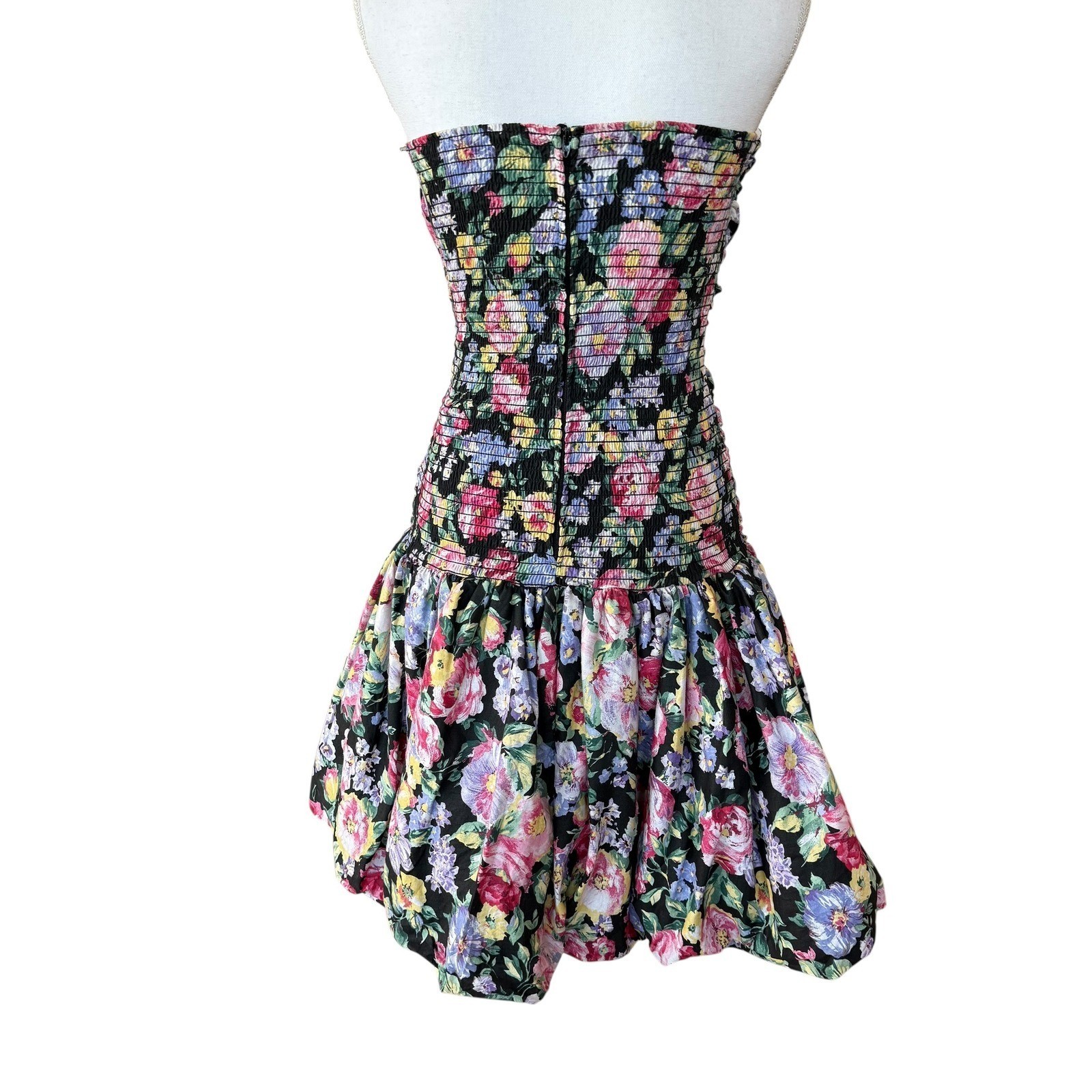 Vintage Positively Ellyn Strapless Floral Ruched Bubble Hem Mini Dress Size 12