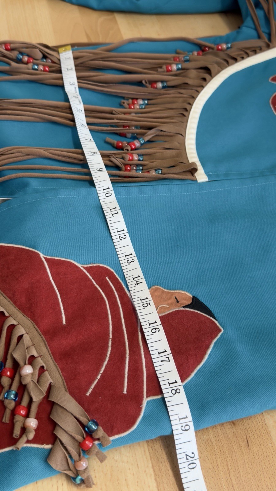 Vintage Handmade Long Duster Coat Native Appliqué Design Beaded Fringe Southwest