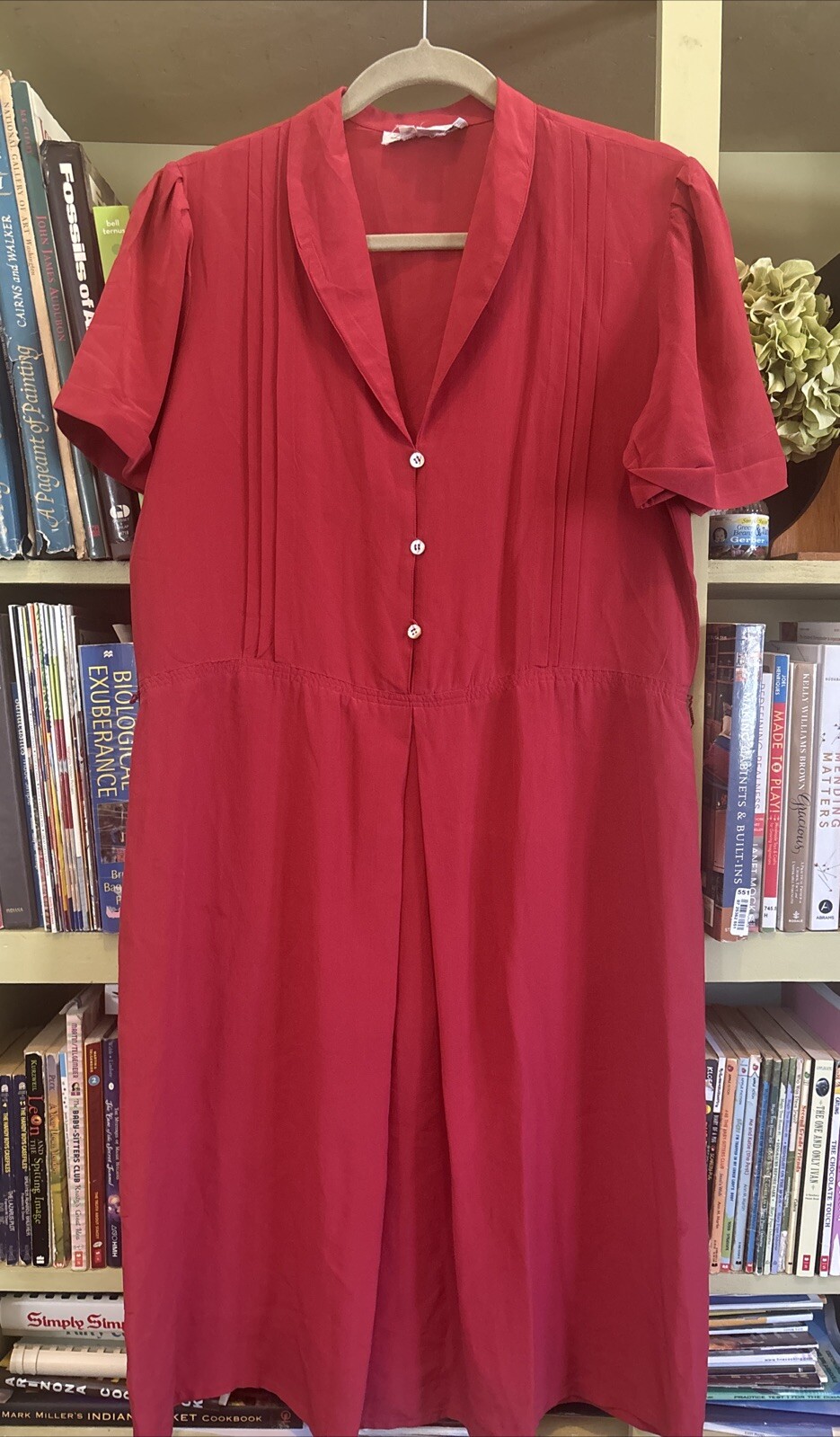 Vintage Barney Rippit Red Silk SS Dress Below Knee Gown M Hong Kong L Midi