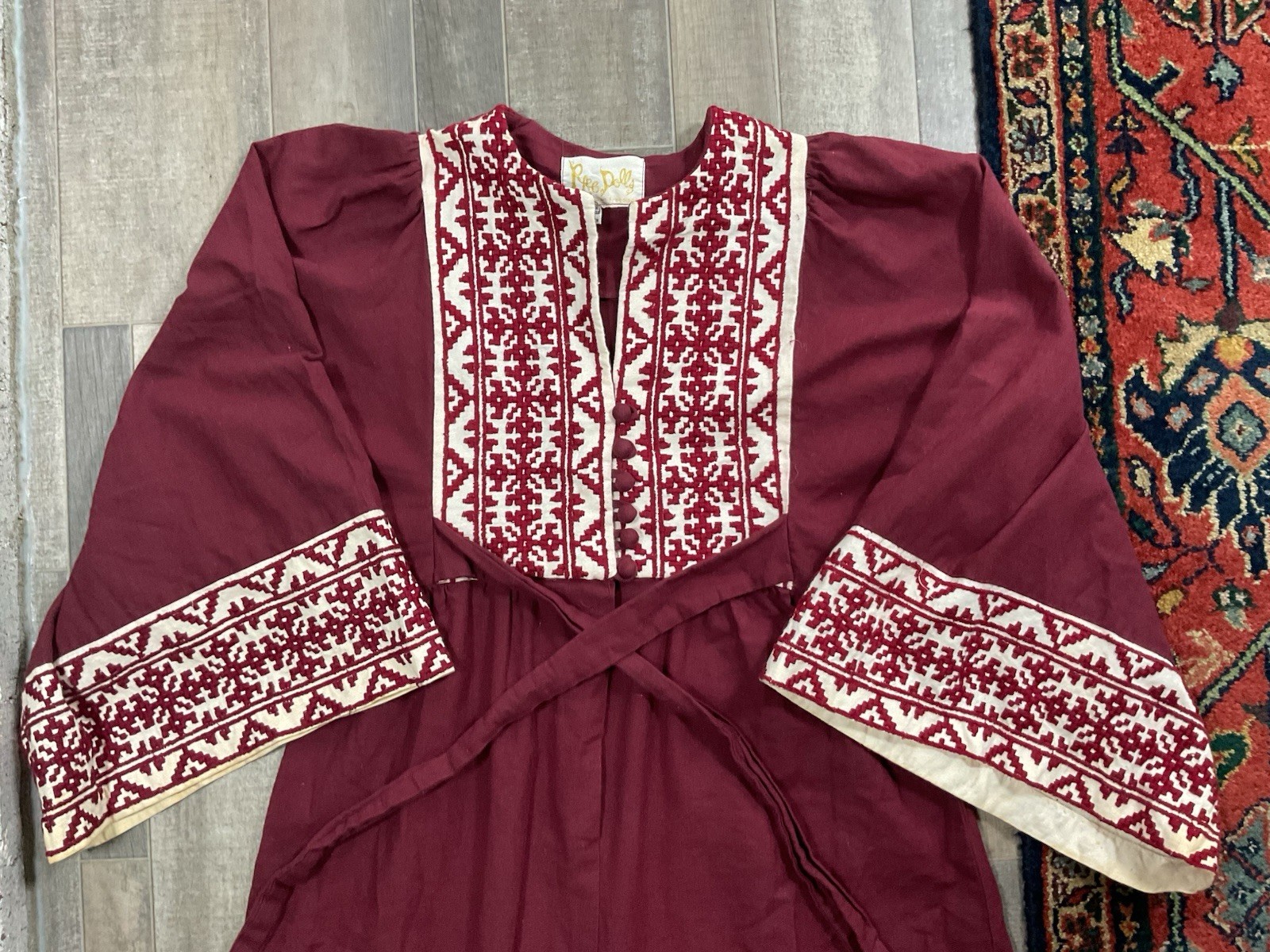 Vtg Rae Rag Dolls San Fransico Dress Maroon Bohemian Small (see Measurement)