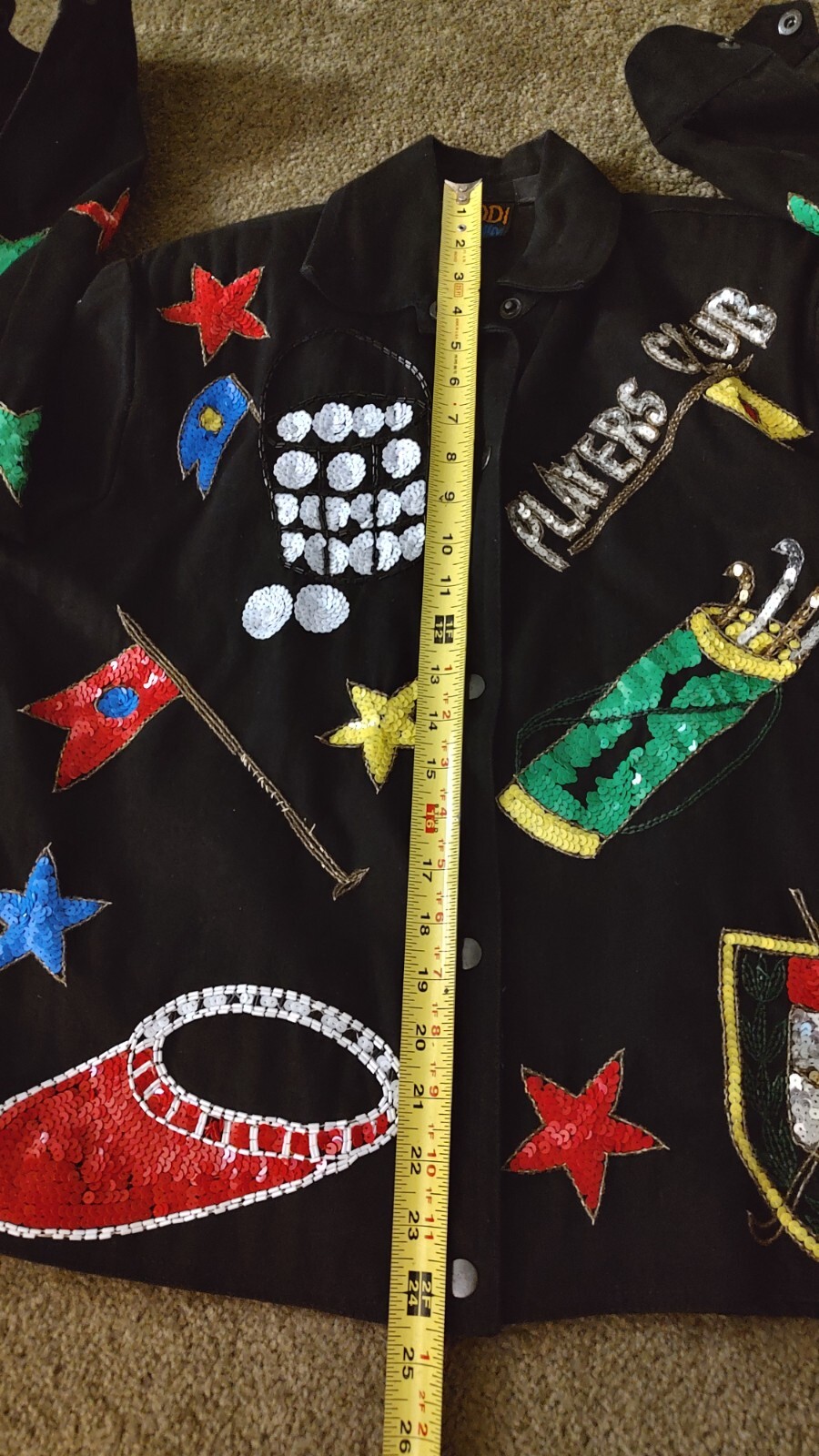 Vtg 80s MODI DENIM Sequin Embroidered Golf Theme sz 6-8 Snap Chromatic Jacket