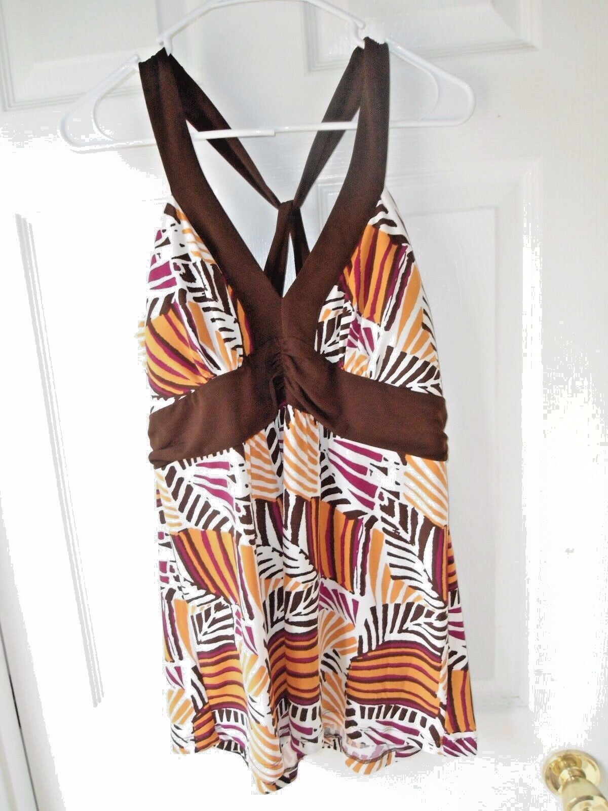 D03– STUDIO 1940 vintage BROWN/ORANGE.PURPLE/WHITE WOMENS TOP SZ L. NEW