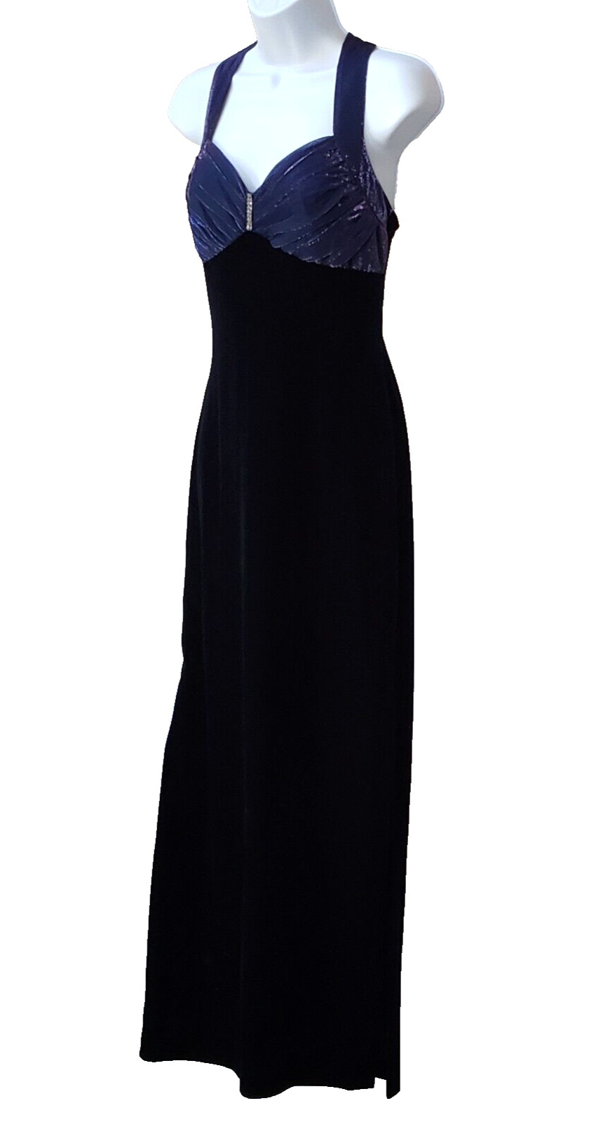 Glam Vtg Blondie & Me Evening Indigo Party Evening Maxi Dress 9/10 Velvet Body