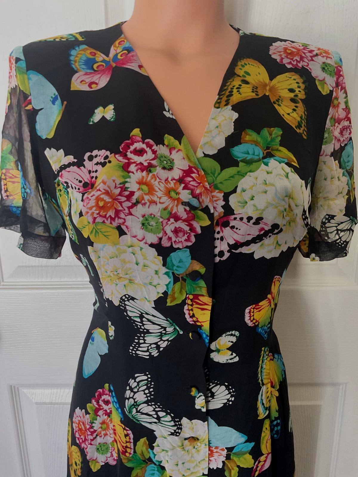 Vintage Rickie Freeman for Teri Jon Maxi Dress Silk Butterflies Lined Size 8