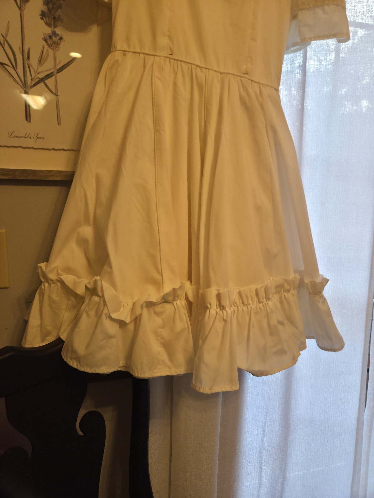 Sassy Stitchin’ White Fit & Flare Dress Short Puff Sleeves Ruffle Hem