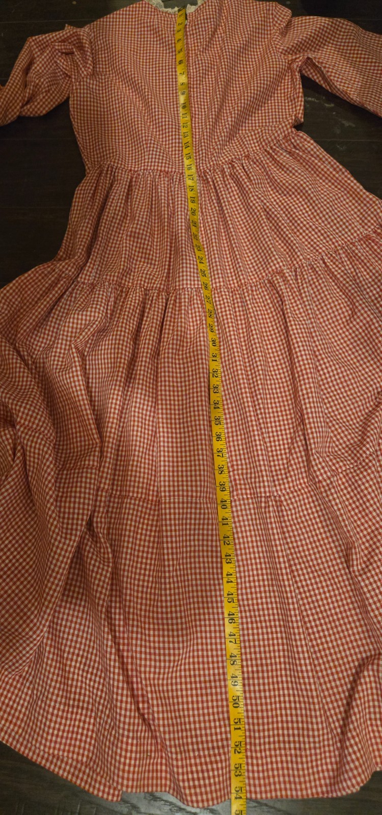 Vintage womens dress gigham red and white lace cottage style 1950s-1970s dress