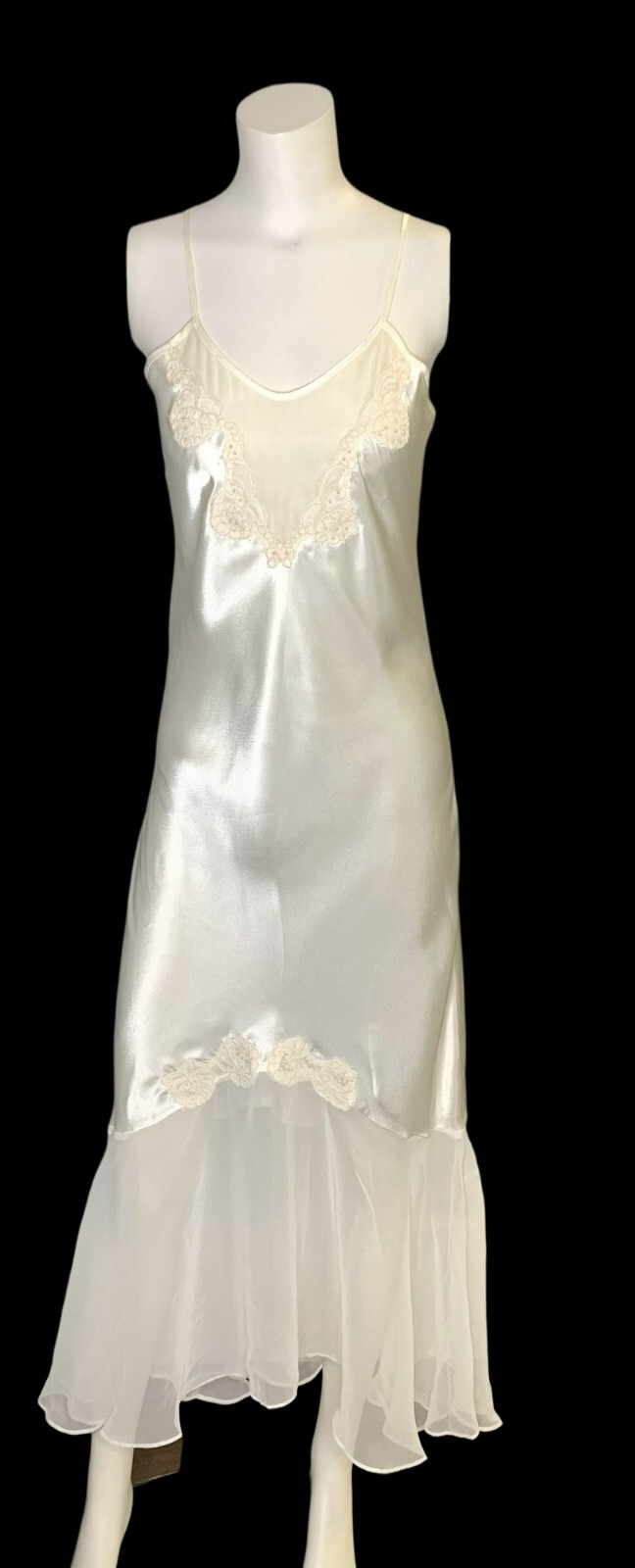 VTG Victoria’s Secret Gold Label Satin Lace Slip Dress S Ivory Chiffon Nightgown