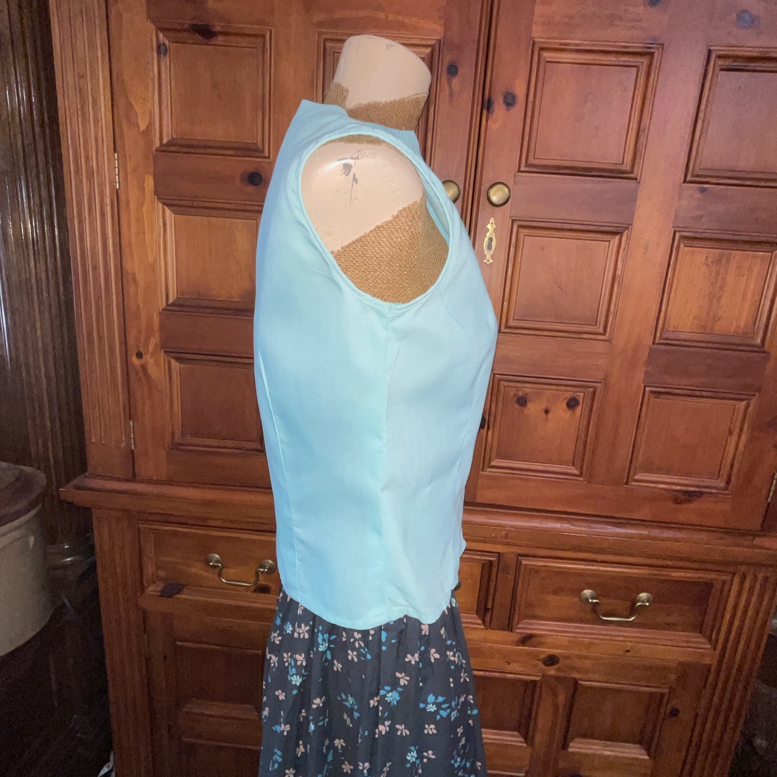 Vtg 40s 50s Light Teal Fritzi Of California Sleeveless Cotton Summer Blouse