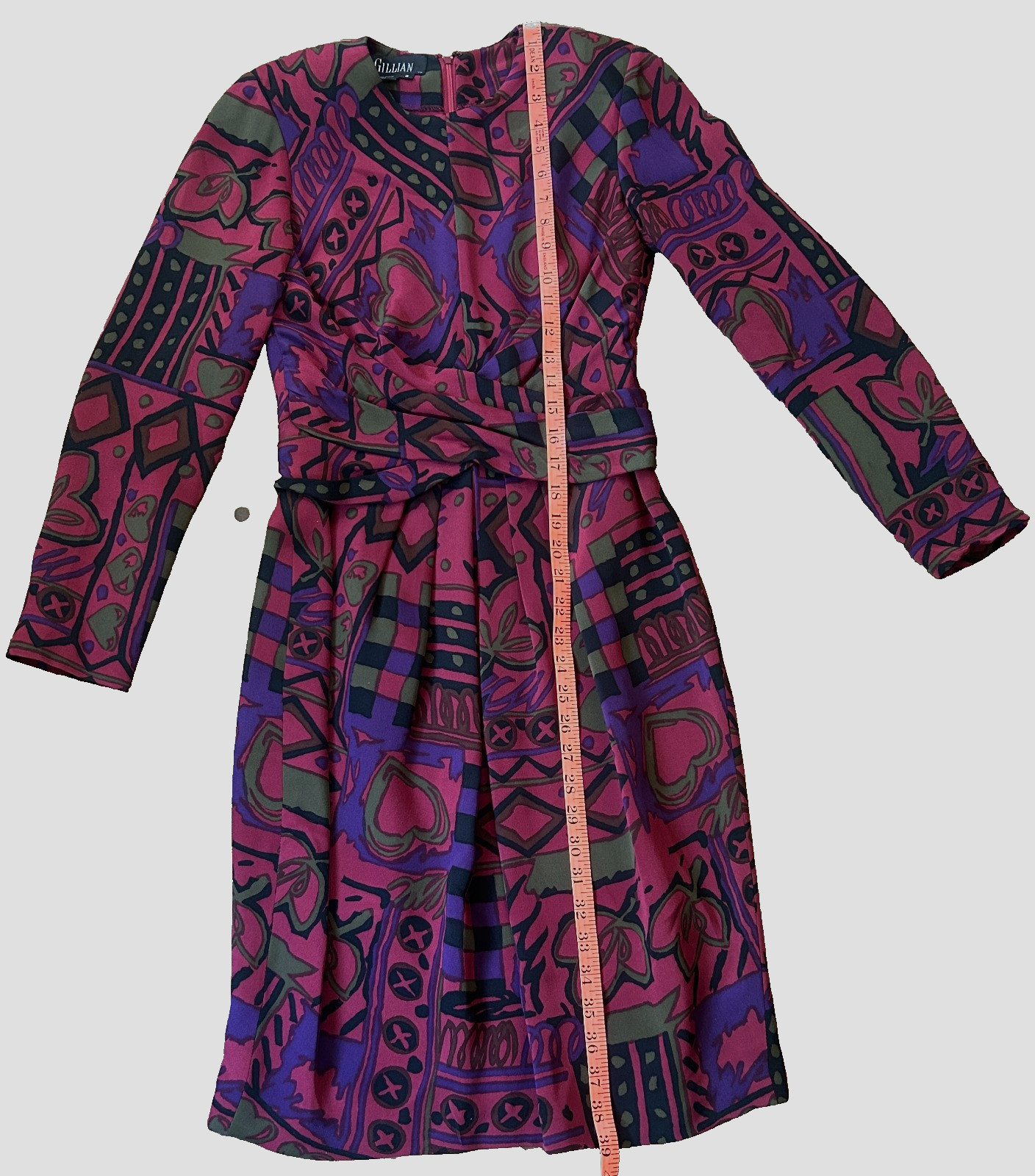 VTG Gillian Silk Dress 80’s Rose Purple Long Sleeve Shoulder Pads, 6 runs small