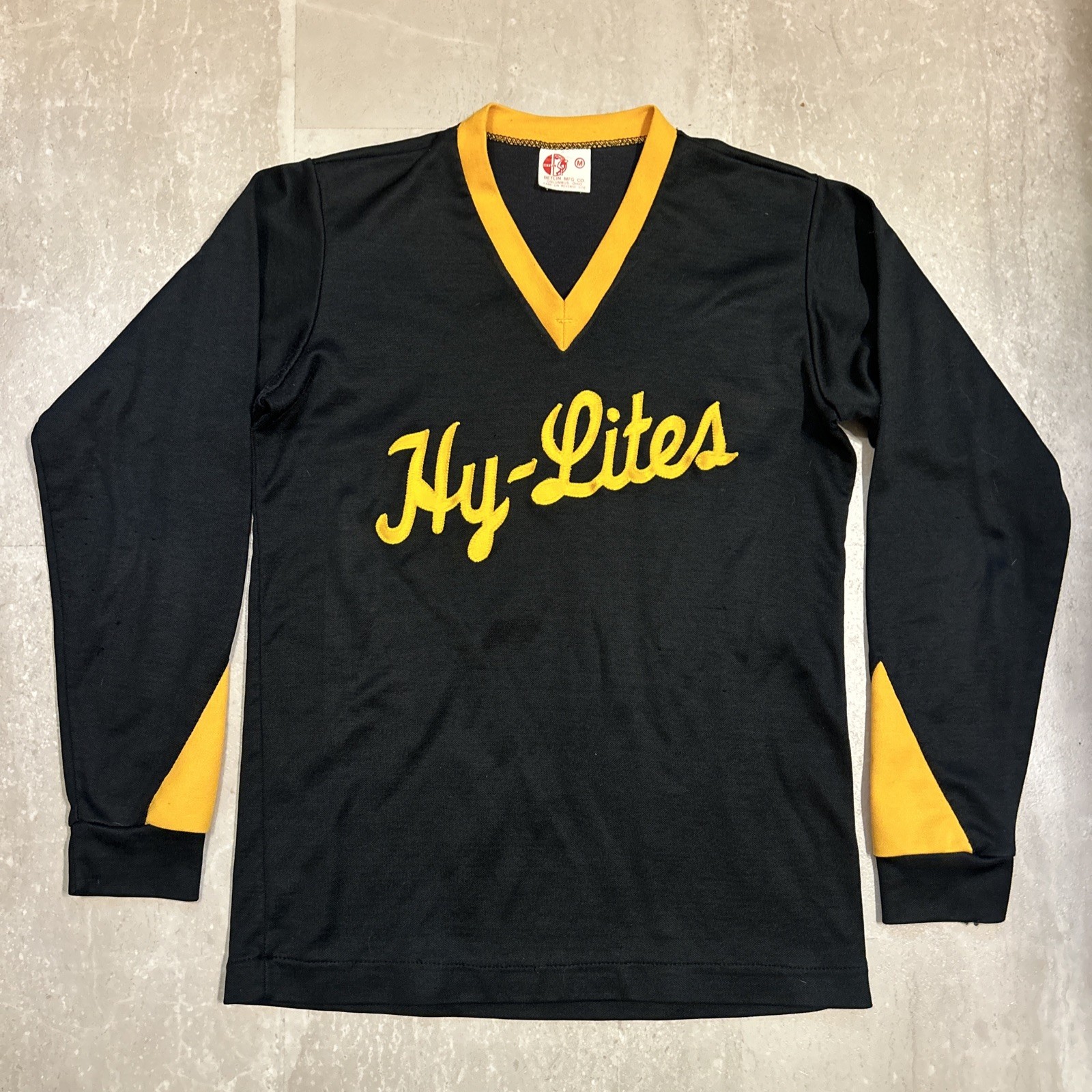 Vintage 70s Cheerleader Uniform Black Gold Hy-Lites Sweater Betlin MFG USA Med