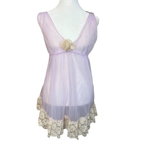 VTG Jenelle of California Purple Lavender Sheer Chiffon Peignoir Babydoll Small