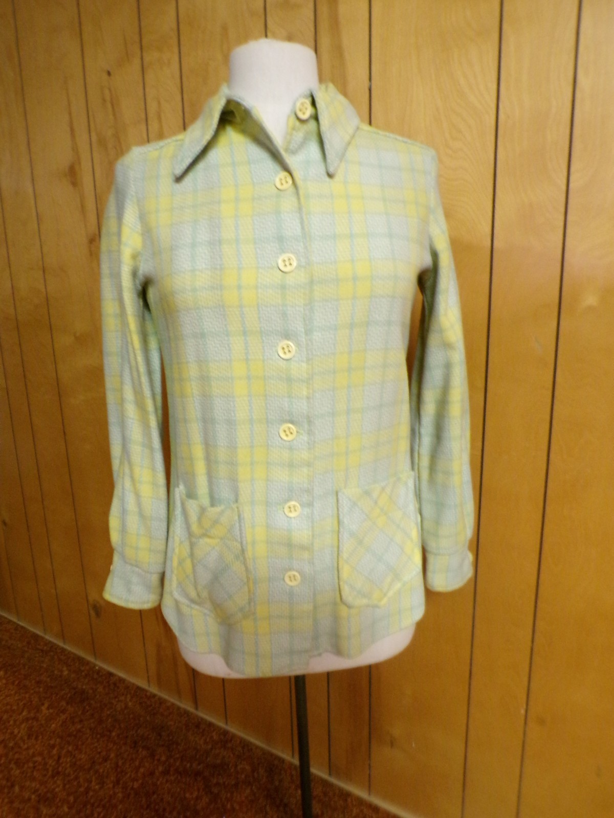 Vintage FOUR CORNERS Yellow Green Plaid Wool Jacket 34″ Waist