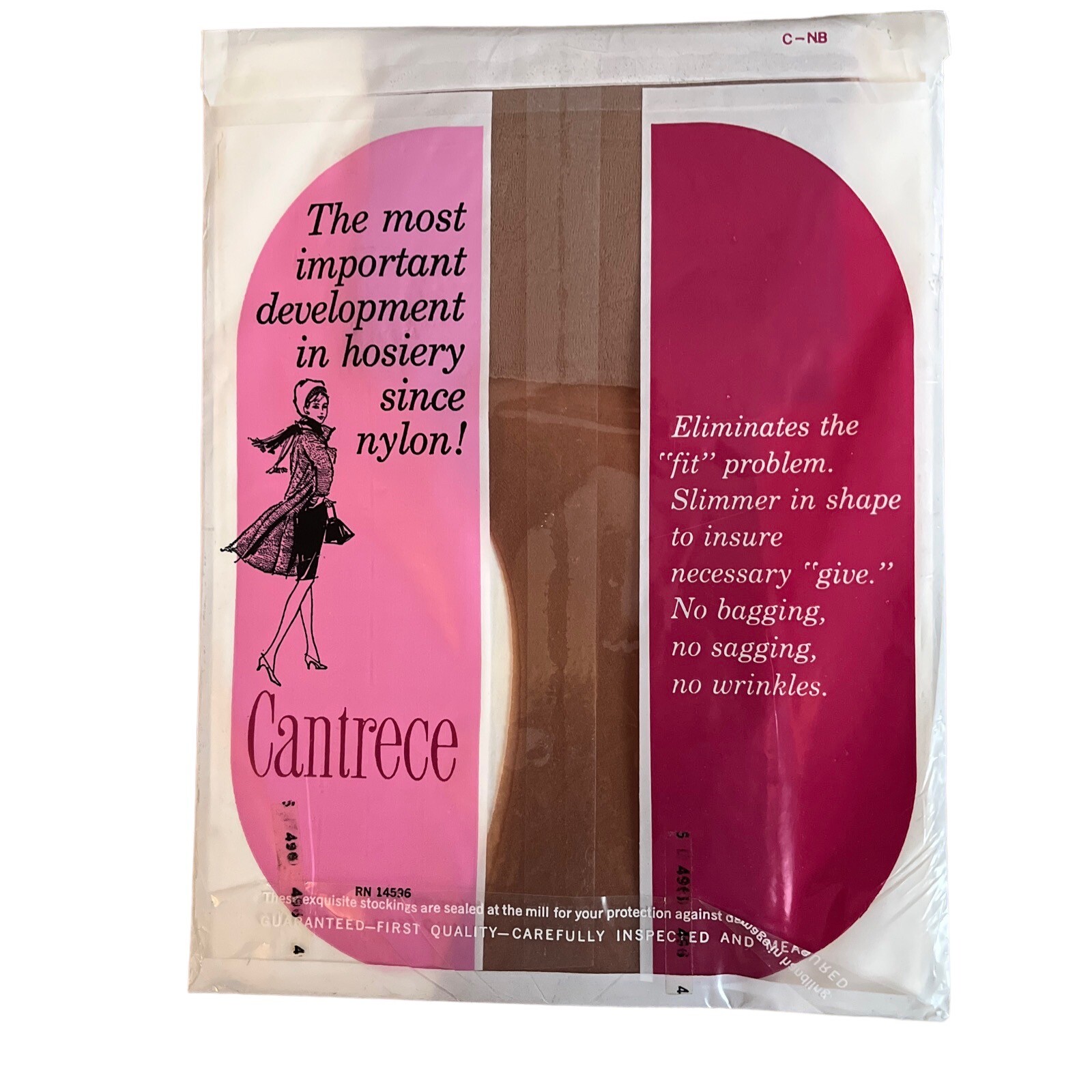 Vintage CANTRECE Seamless 100% Nylon Panty Hose #4900 Beige Size B 9.5-10