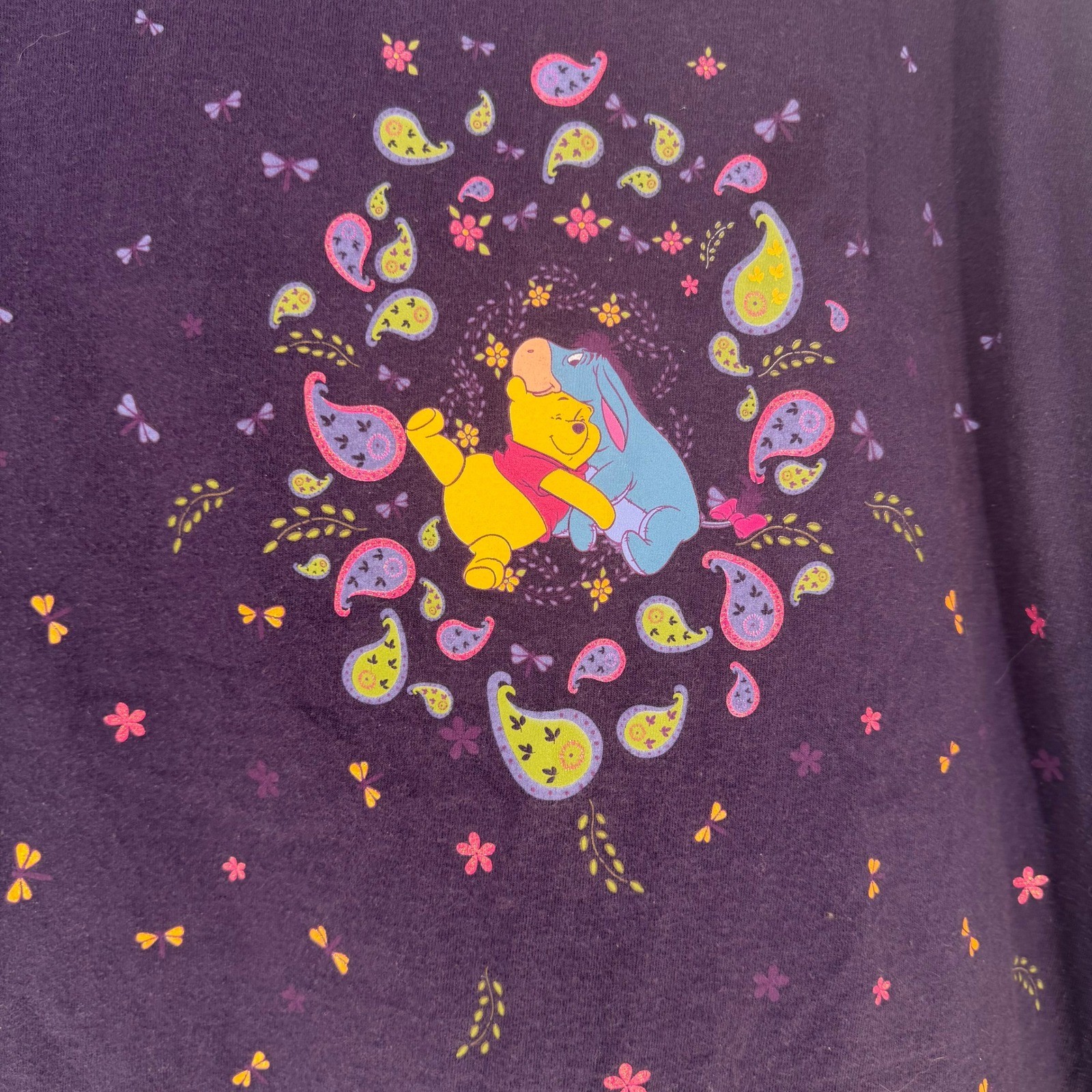 Disney Pooh T-Shirt Women 1X Purple Eeyore Tigger Paisley Vintage 90s Kidcore