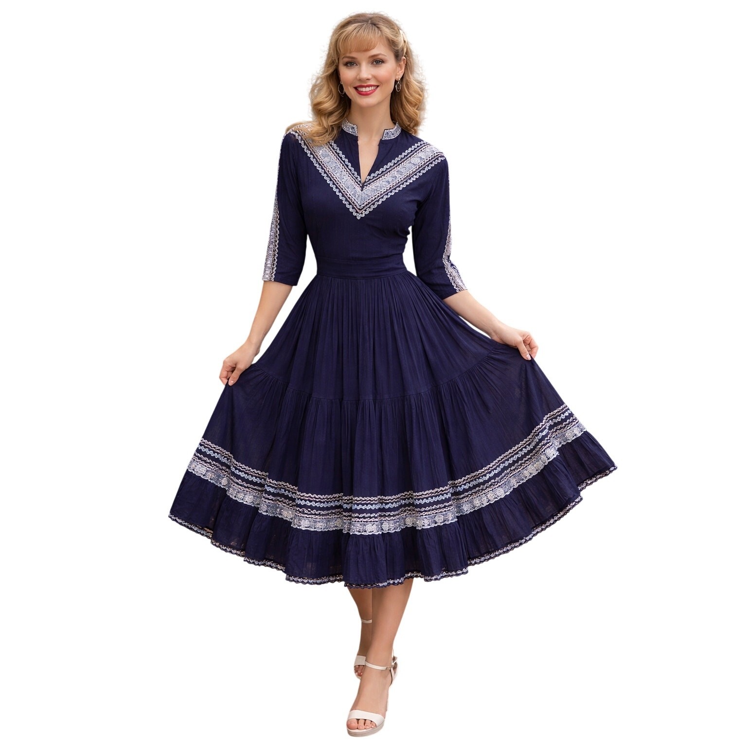 VTG 1950s Patio Dress Set Chiquita Tucson Blue Western Rockabilly S Gauze