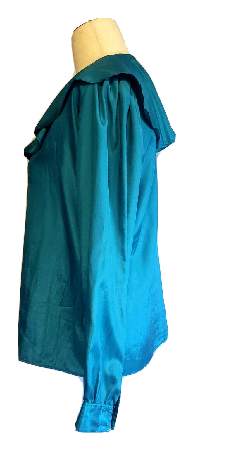STUART LANG Blouse Women 11/12 Blue Flutter Collar Puff Sleeve Sweet VTG 80s