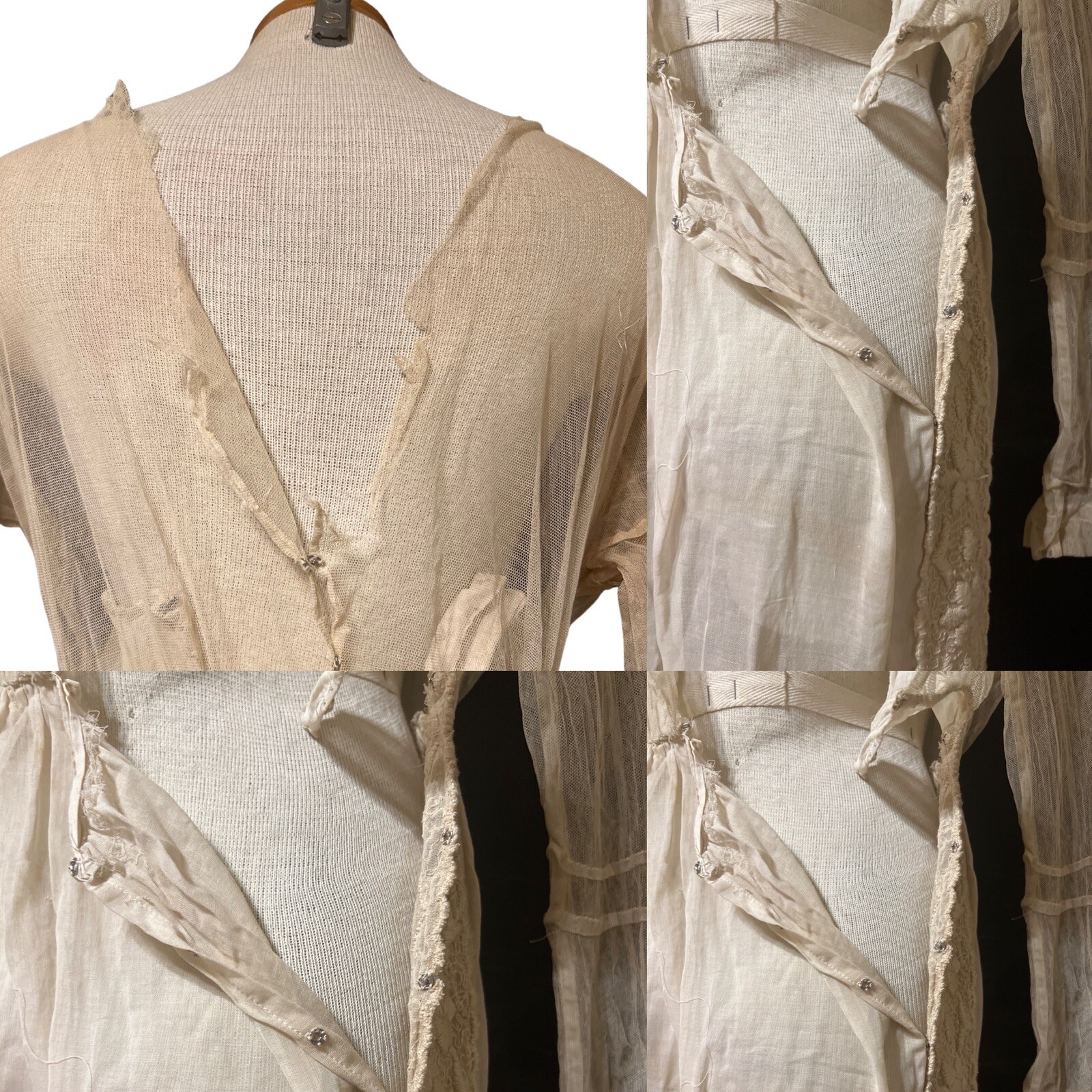 Antique Edwardian Tulle Crochet Formal 2piece Dress Vest Cotton Voile Skirt 1900