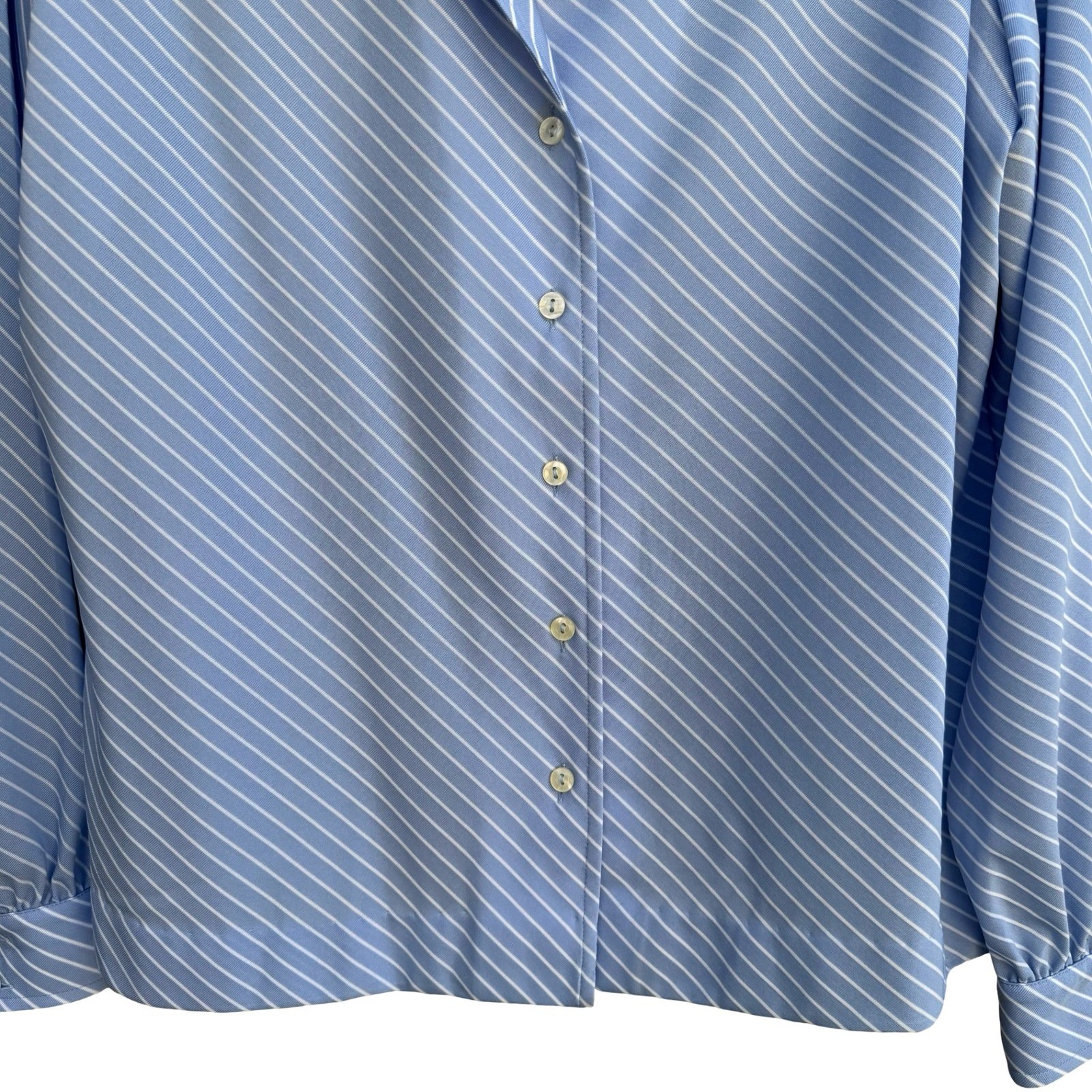 Dorce Vintage 70s Blue White Diagonal Stripe Long Sleeve Button Down Blouse Top