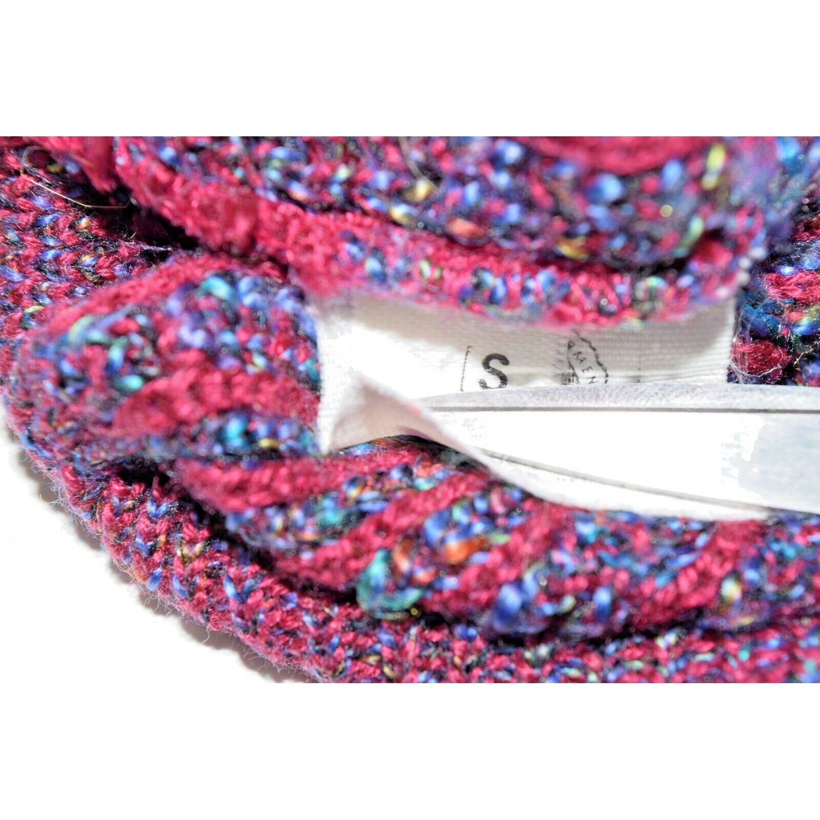 Vintage Sweater Devon Size S 80s Fuschia Blue Interwoven Knit Made USA