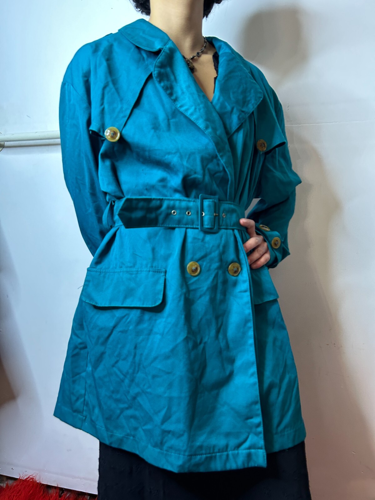 Vintage 1980s Spoiled Girls Australian Women’s Aqua Blue Trench Coat AU 8