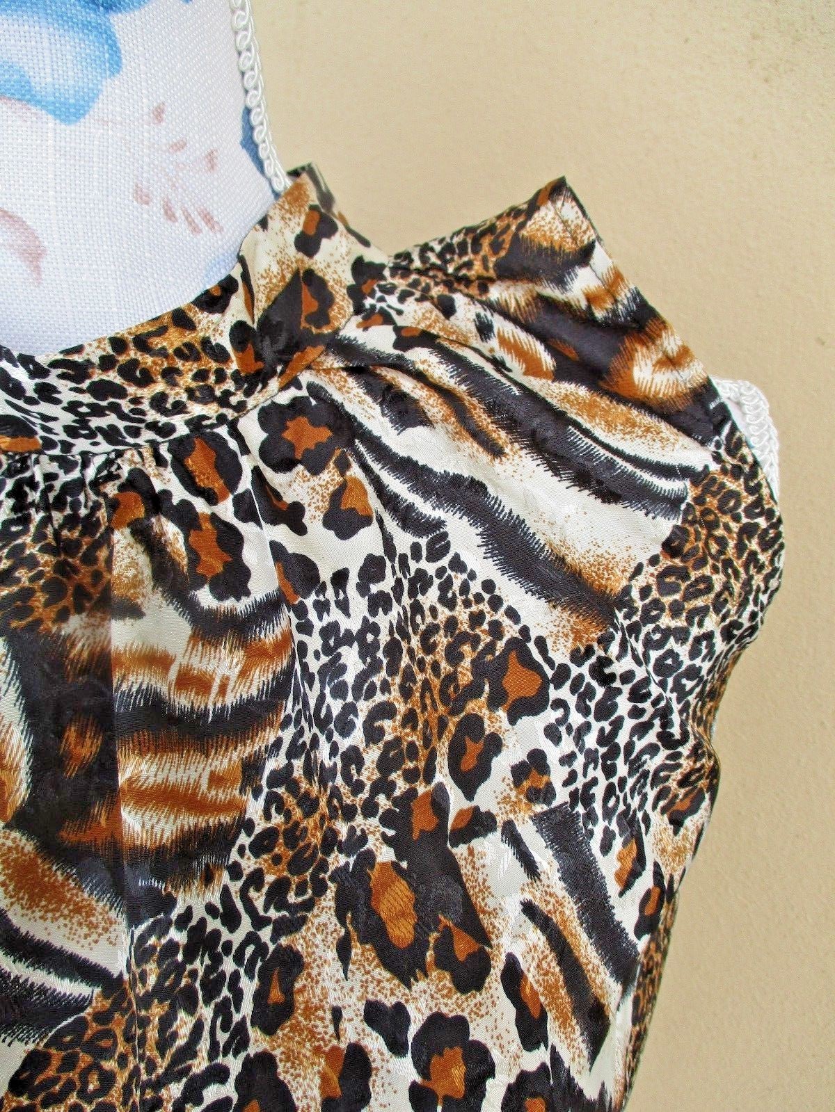 Vtg Leopard Animal Print Tank Pleated Keyhole Open Back Size~ M