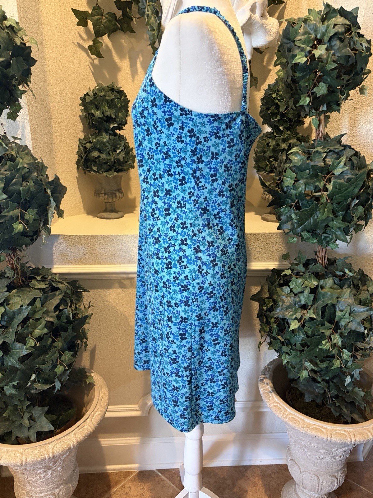 Vintage 90s Blue Floral Dress Expressions Size 9/10