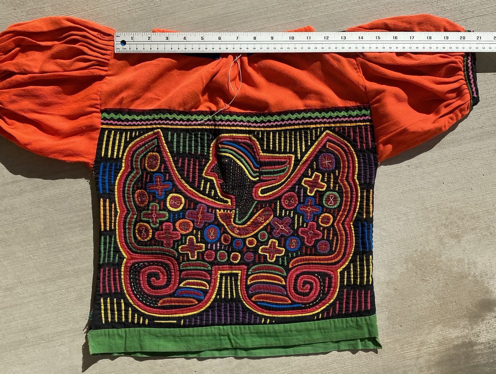Vintage Kuna Mola Blouse Reverse Applique Winged Figure Panama Folk Art Top