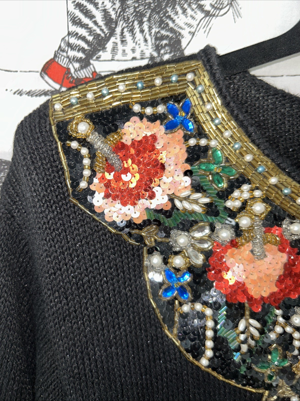 Eminent Sweater & Skirt Set Black Size M Gold Flower Beaded Embellished Top 80s
