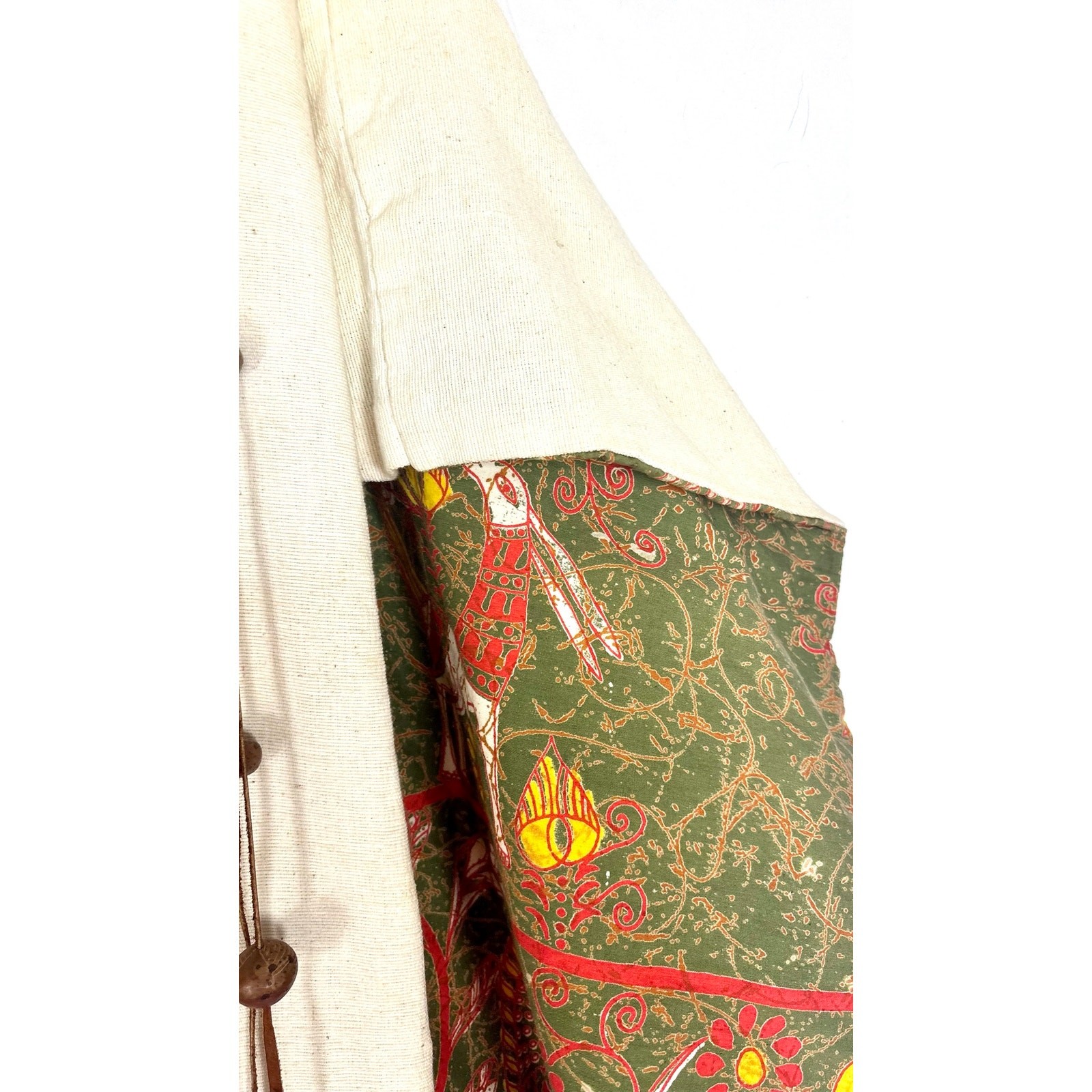 Vintage 1970s Barbara Matamoros Canvas Cape Dress African Barkcloth Print