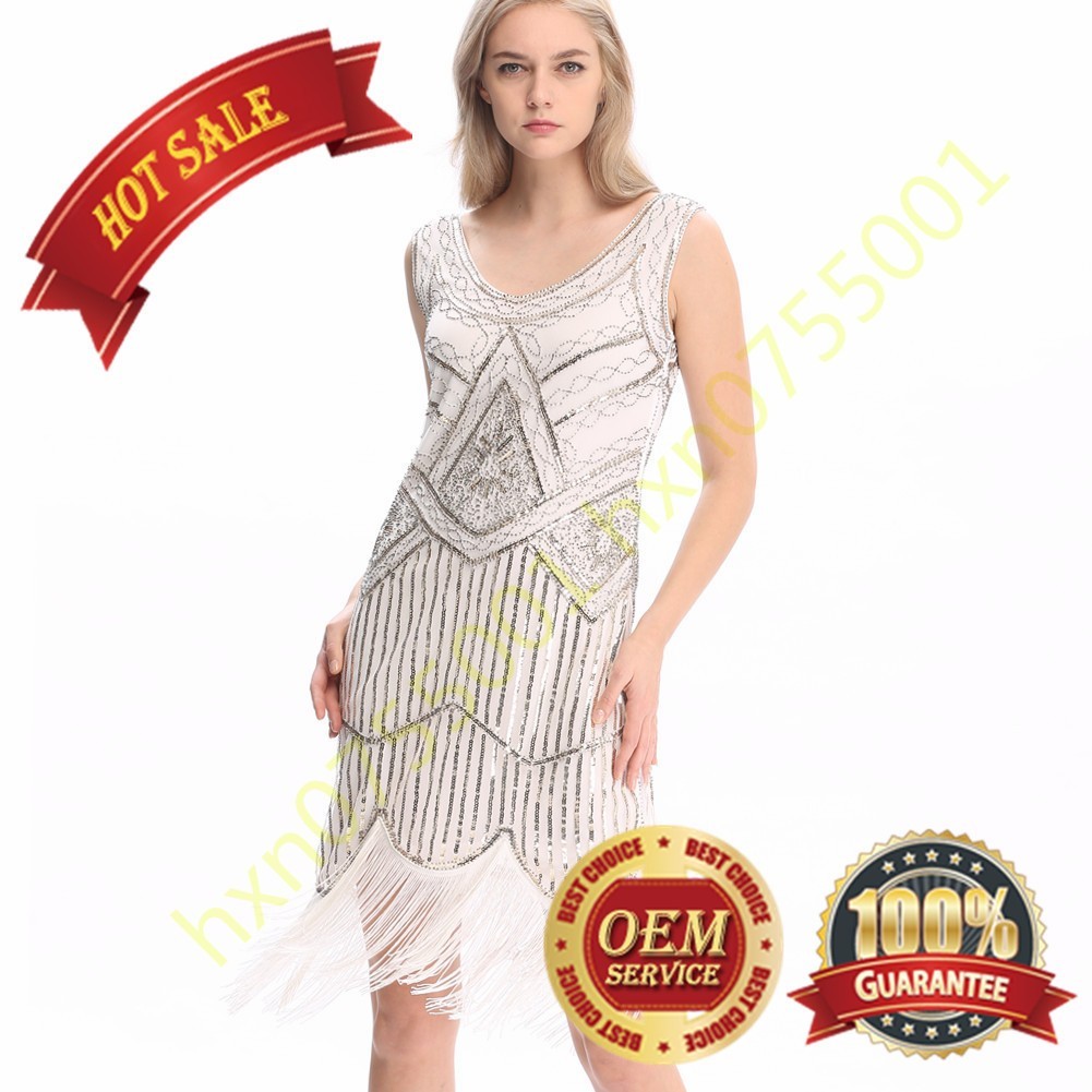 1920s Long Tassel Dress Deco Gatsby Vintage Sequin Cocktail Party Ball Gown 4-20