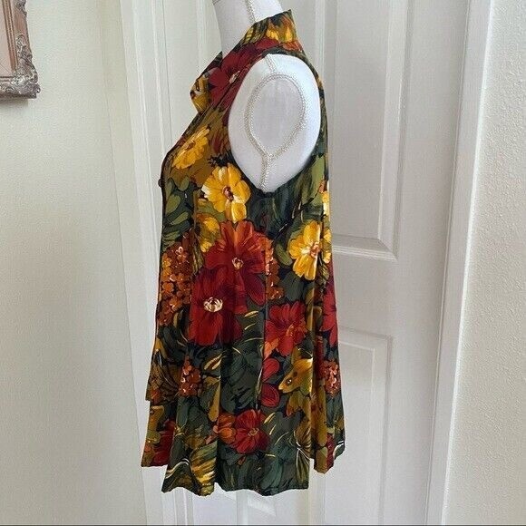 Vintage ’90’s French Connection Tropical Floral Swing Collared Top Sz Med Summer
