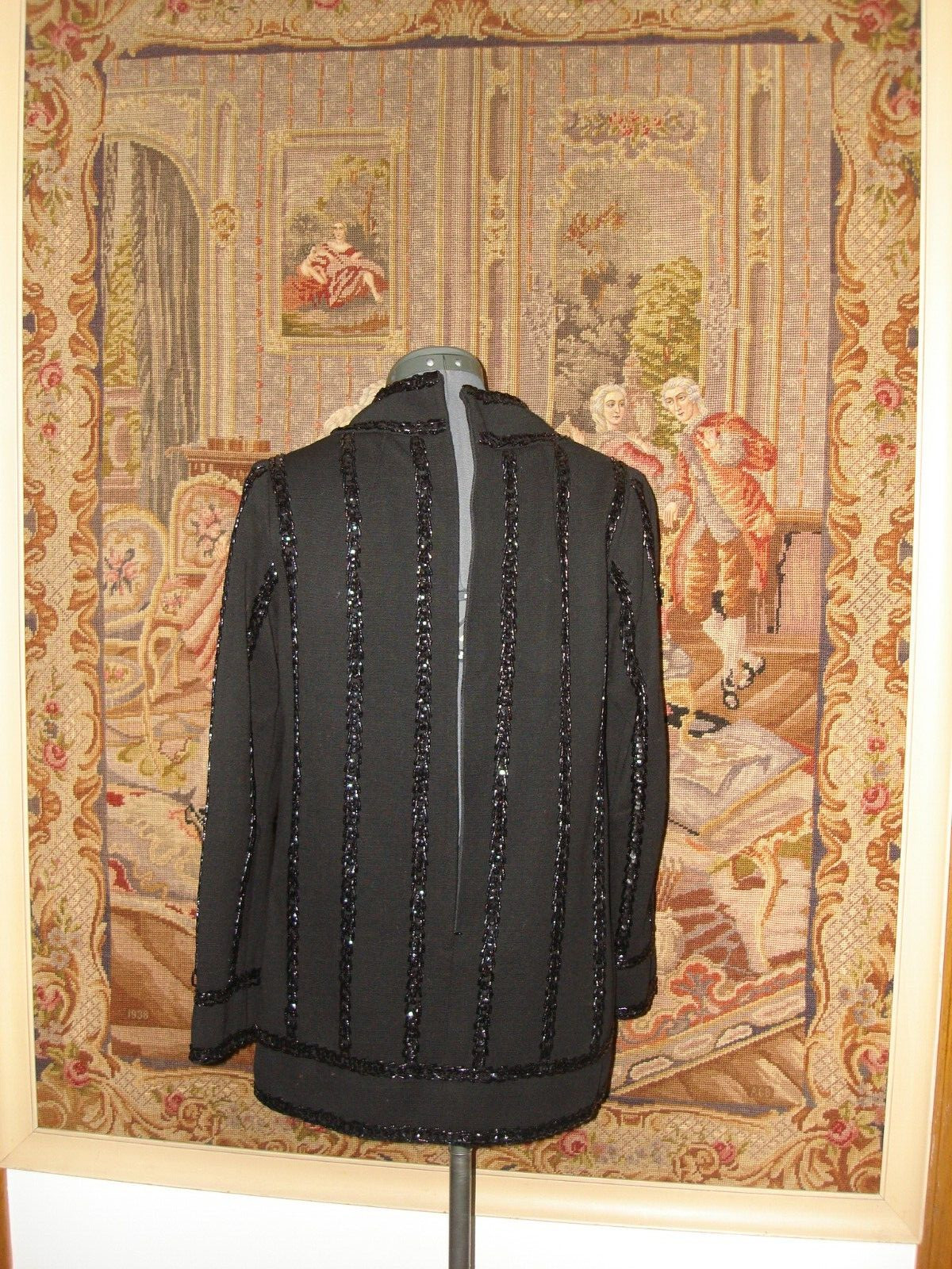 Vintage Unique 60s Palio Black Hand Beaded Sequin Virgin Wool Sweater Bluose M
