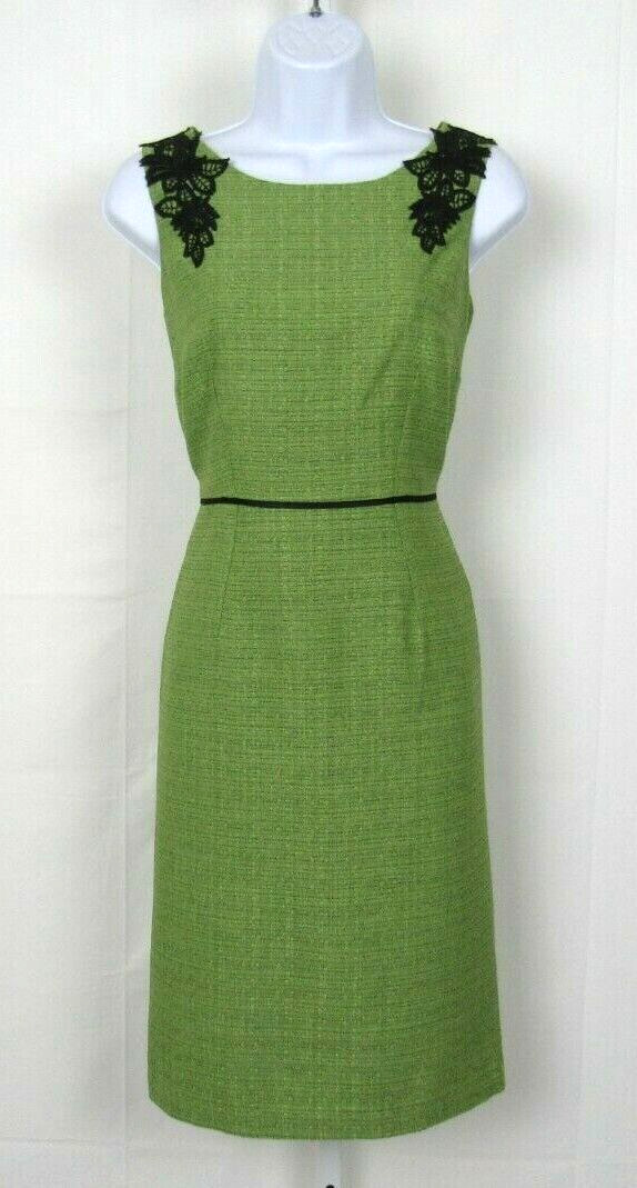 VTG 1990s 2000s EVAN PICONE BLACK LABEL SIZE 2 GREEN DRESS BLACK EMBROIDERY TRIM