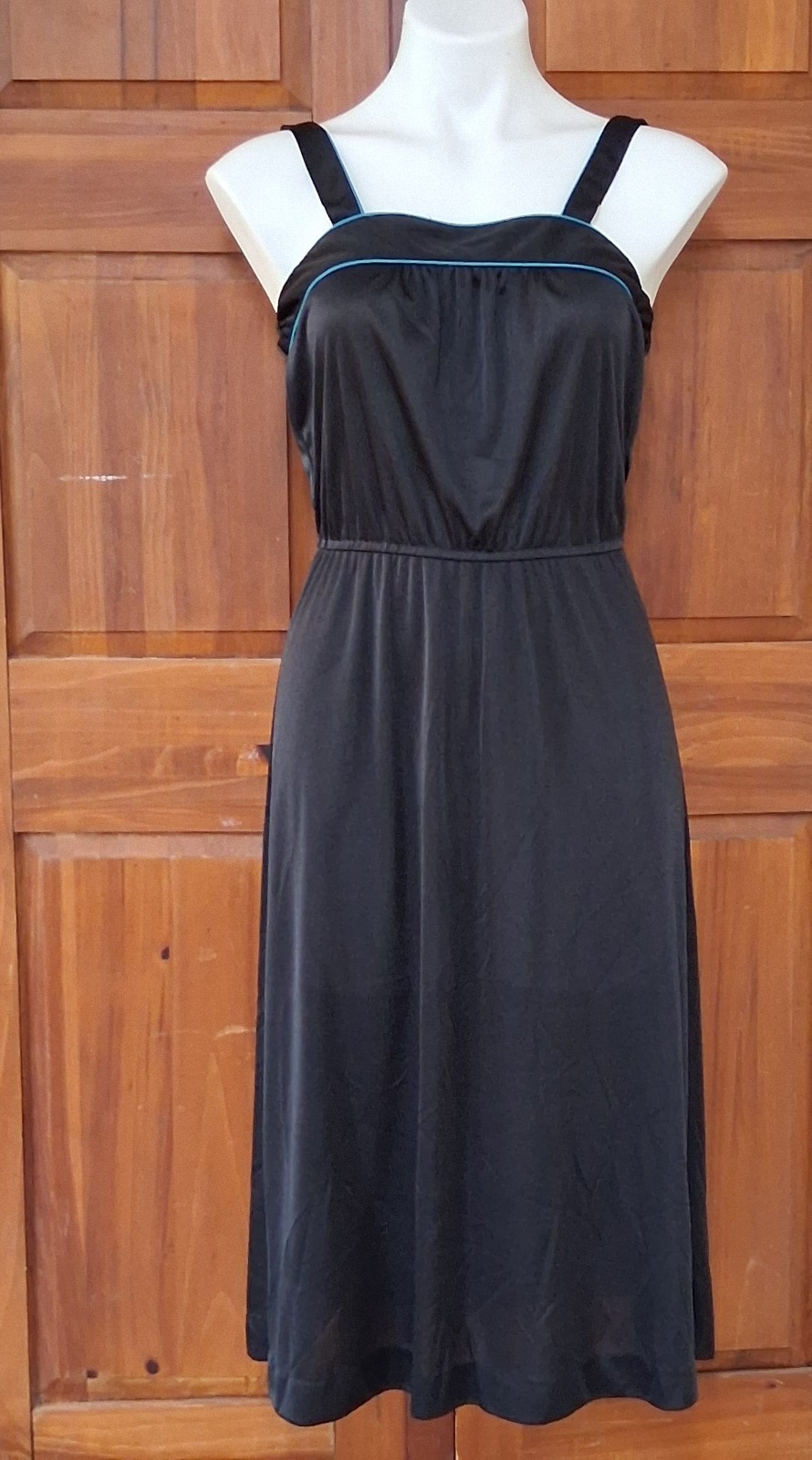 Vintage 1980s Black Sundress Poly Knit Disco Dance Sun Dress M/30