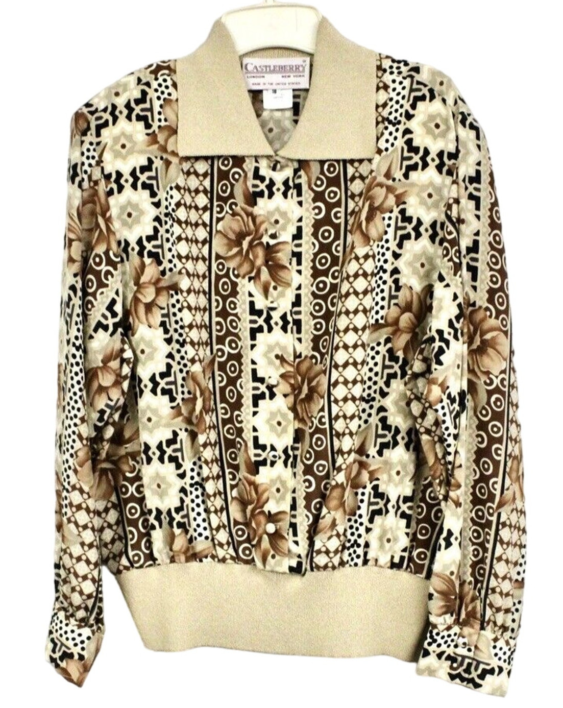 VTG 1970s Castleberry Knit Suit 2PC Neutral Tan Floral St John Style NWT Sz XL 1
