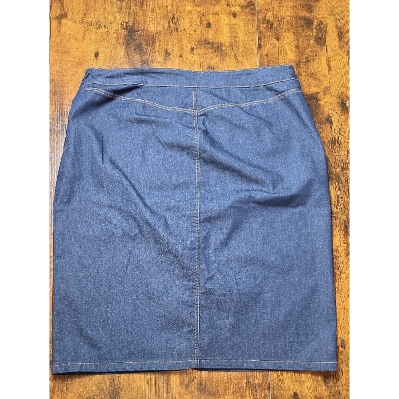 CHICO’S | Denim Pencil Skirt Gold Zip Pocket Stretch Jean Cotton Blend | 16 XL