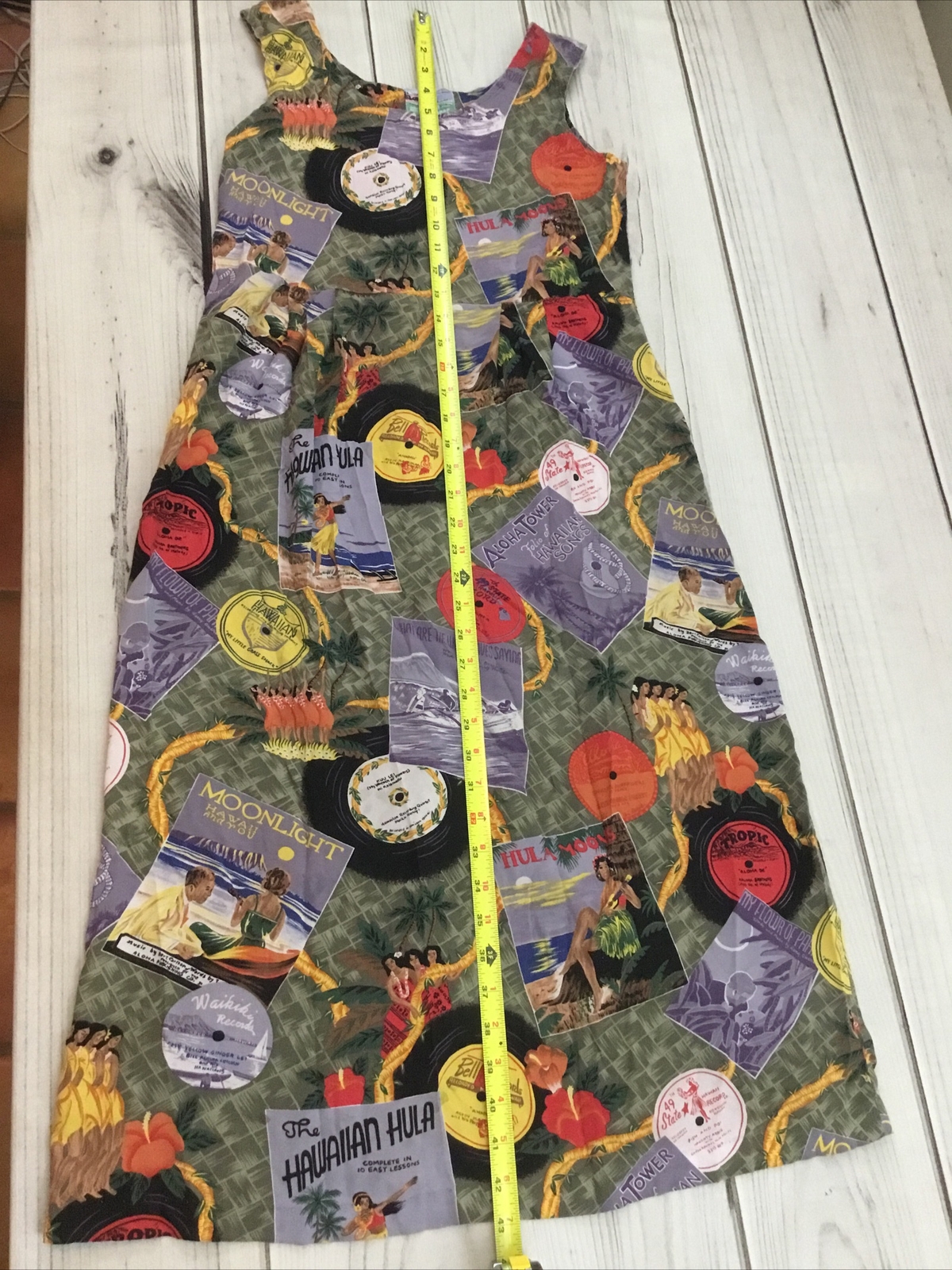 Vtg Reyn Spooner Women’s P Maxi Tank Dress Music Records Hula Dancers Hawaii