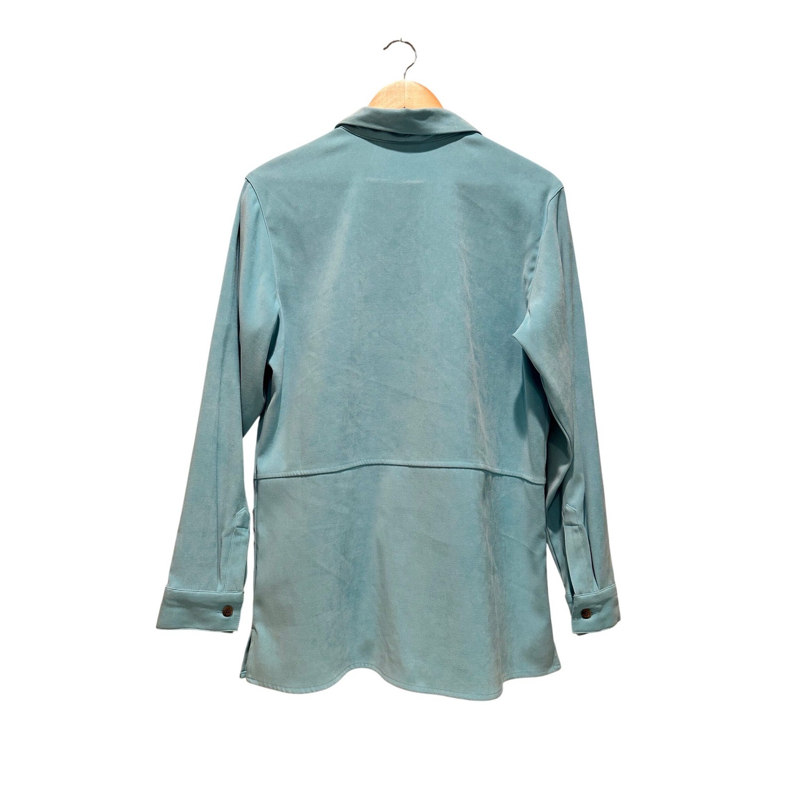 Crazy Horse Liz Claiborne Vintage Faux Suede Teal Button Down Shirt Size Medium