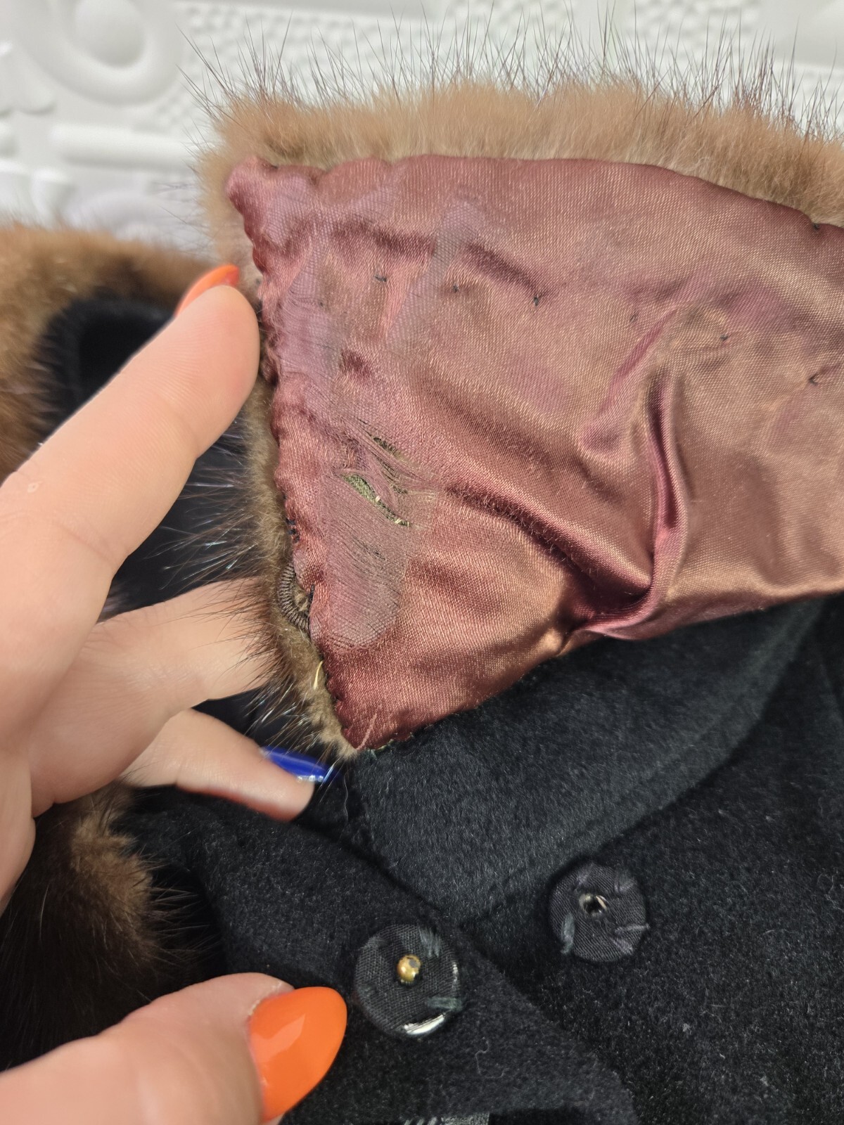 Vintage 40’s-60’s EINIGER Black Wool, Button-Down Fur Trim Collar Swing Coat